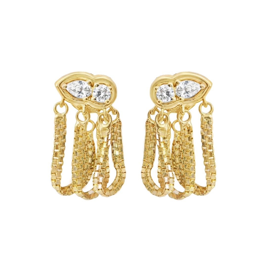 PEAR & RUND DIAMOND DROP CHAIN EARRINGS