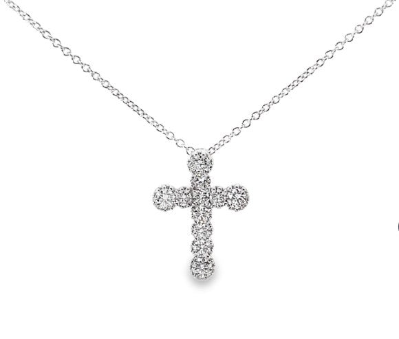 18KT WHITE GOLD DIAMOND CROSS NECKLACE 18"