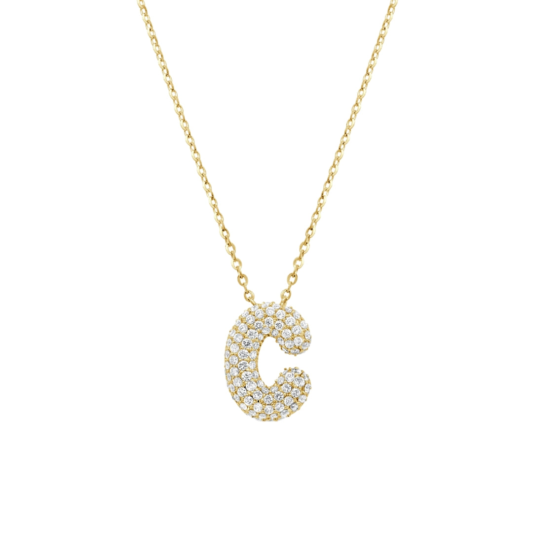 Puffy Diamond Initial Necklace