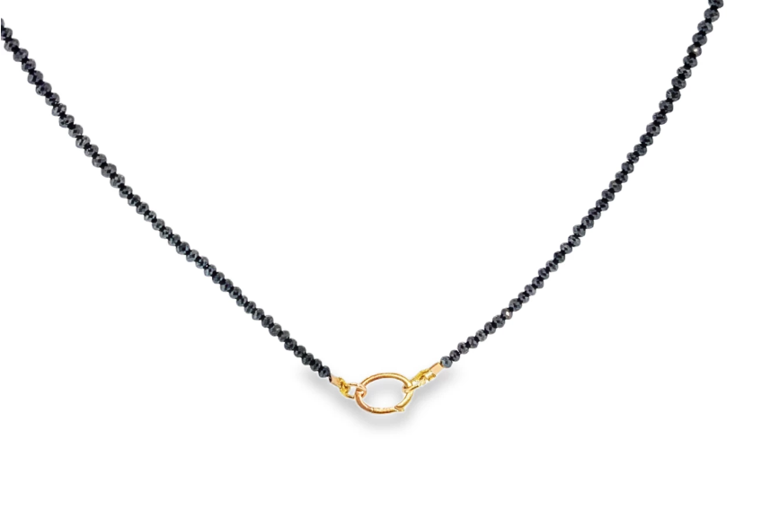 Faceted Black Diamond Necklace with 14kt Yellow Gold Charm Clasp
