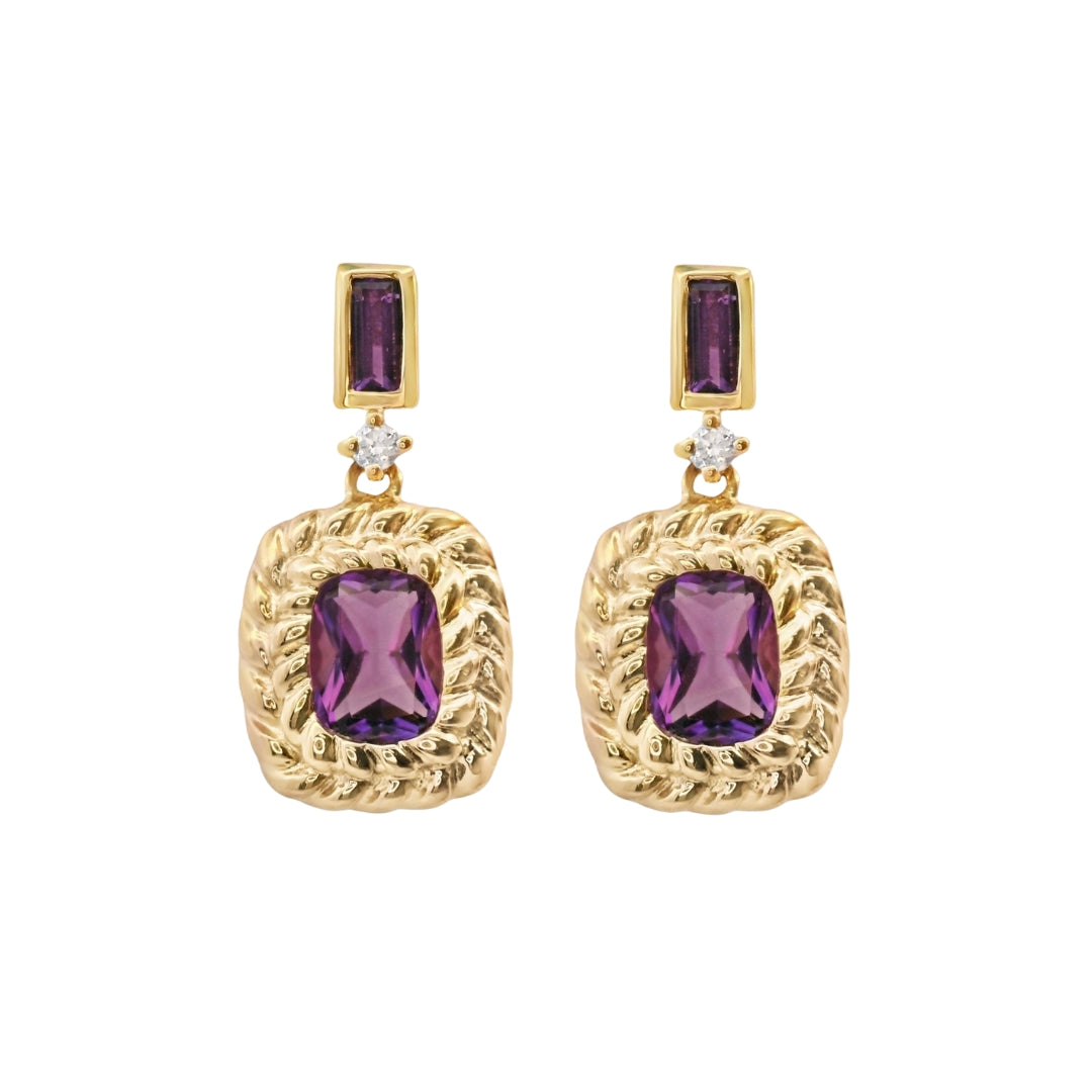DIAMOND AND AMETHYST EARRINGS * ESTATE PIECE*