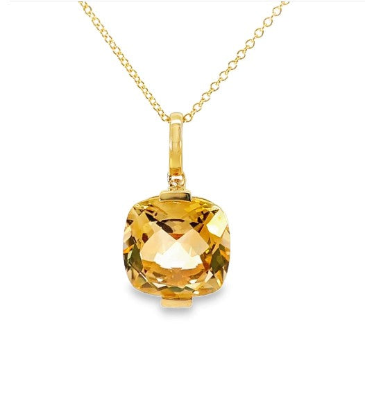 YELLOW GOLD CUSHION CUT CITRINE NECKLACE