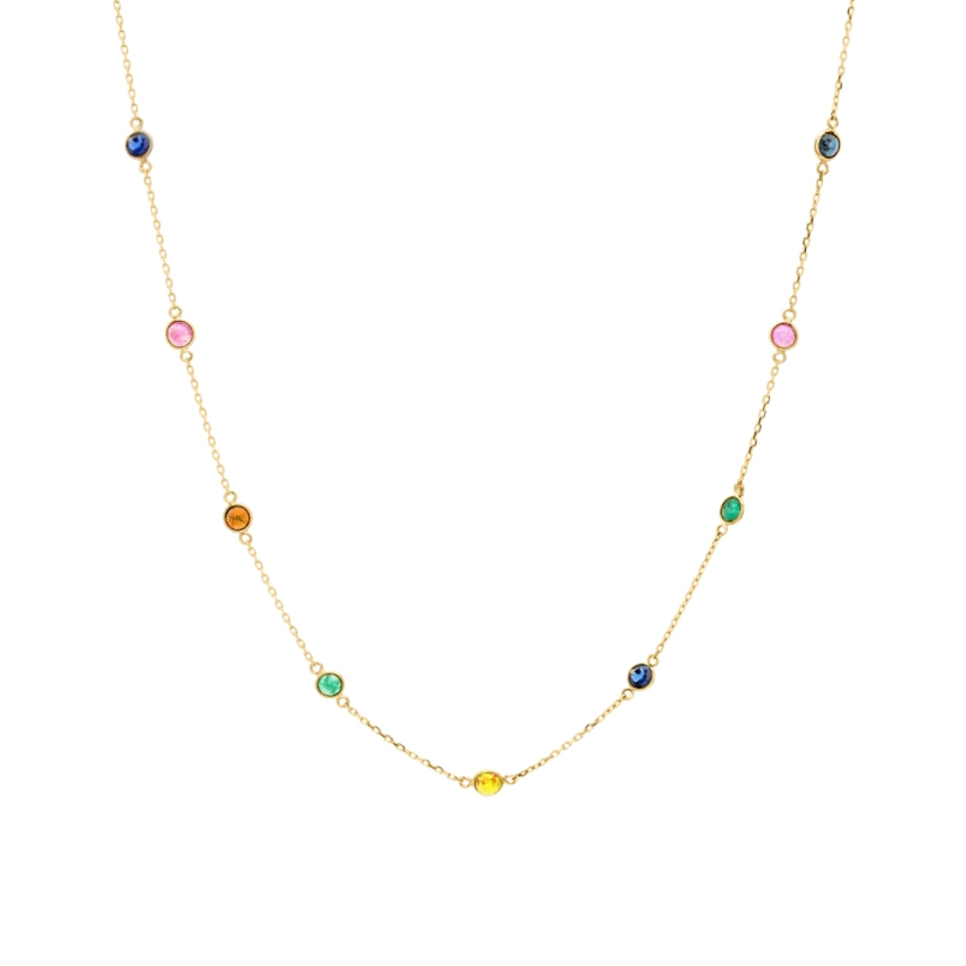 Rainbow Sapphire Bezel Station Necklace