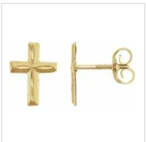 GOLD DIAMOND CUT CROSS EARRINGS