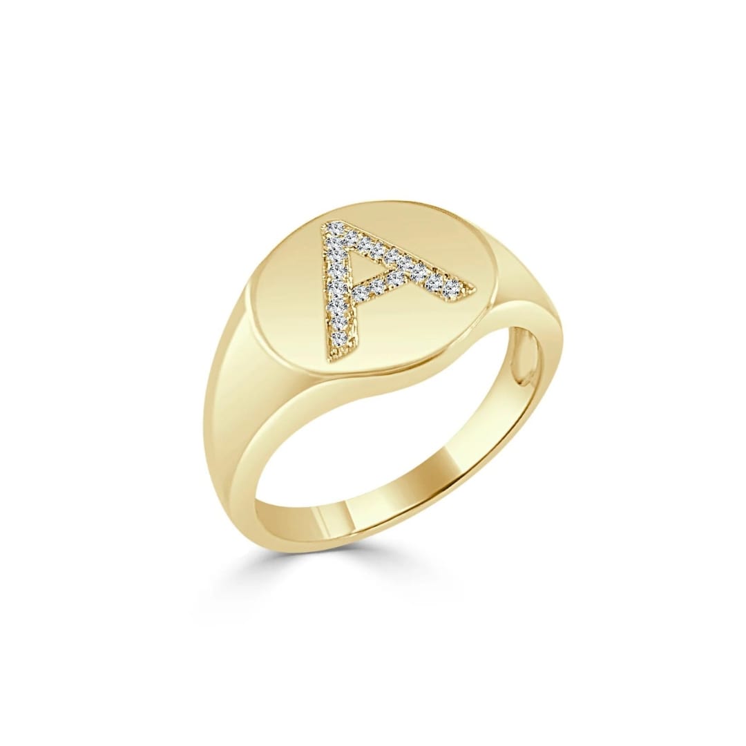 Diamond Initial Signet Ring