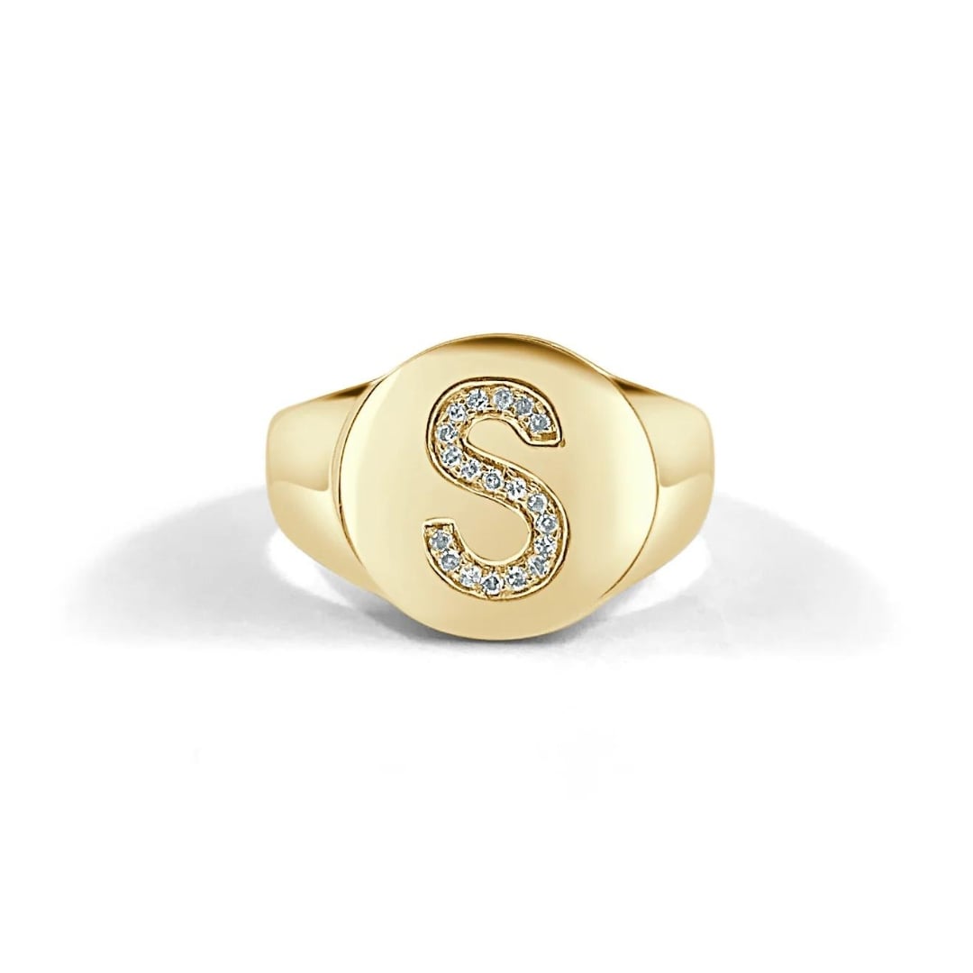 Diamond Initial Signet Ring