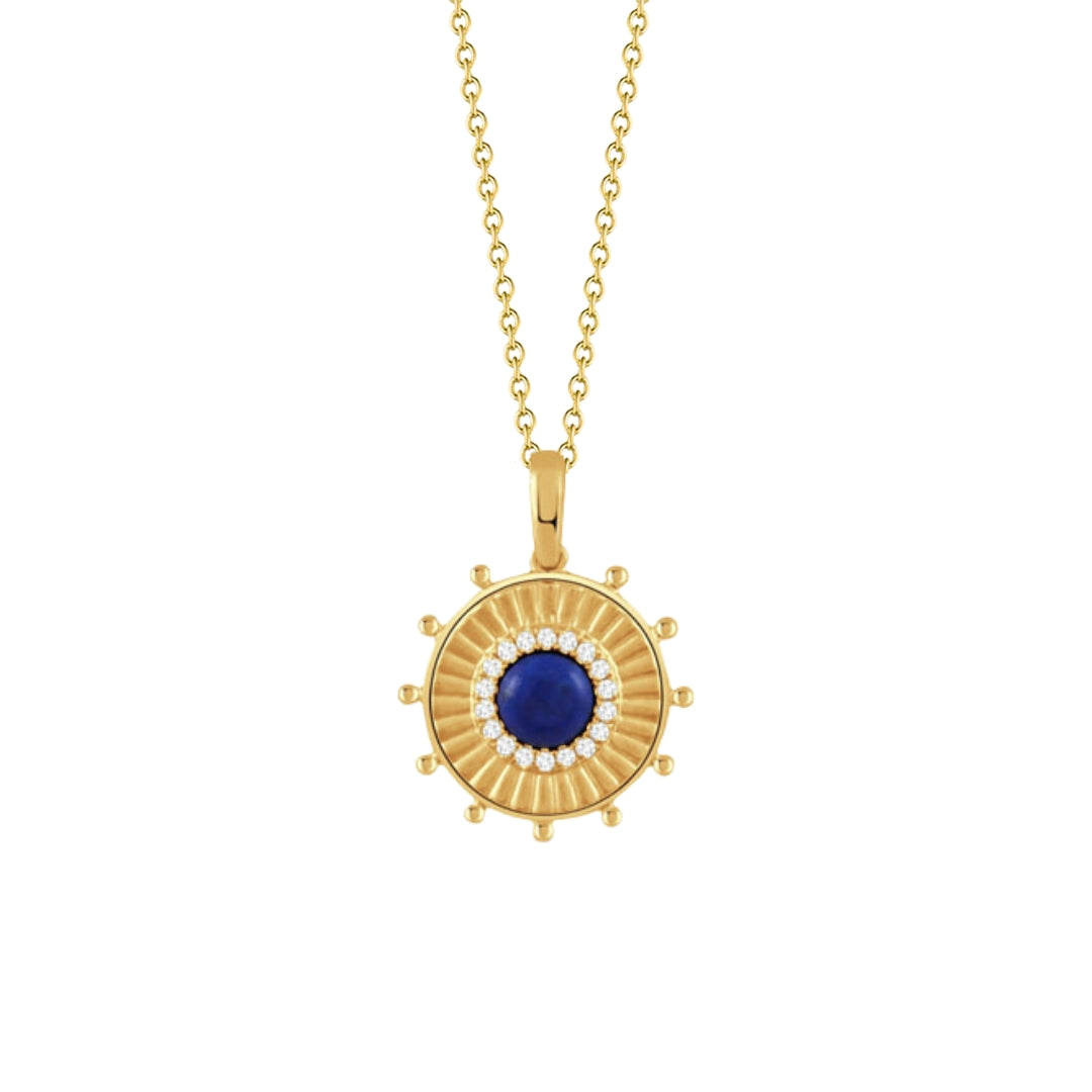 Lapis and Diamond Wheel Medallion Necklace