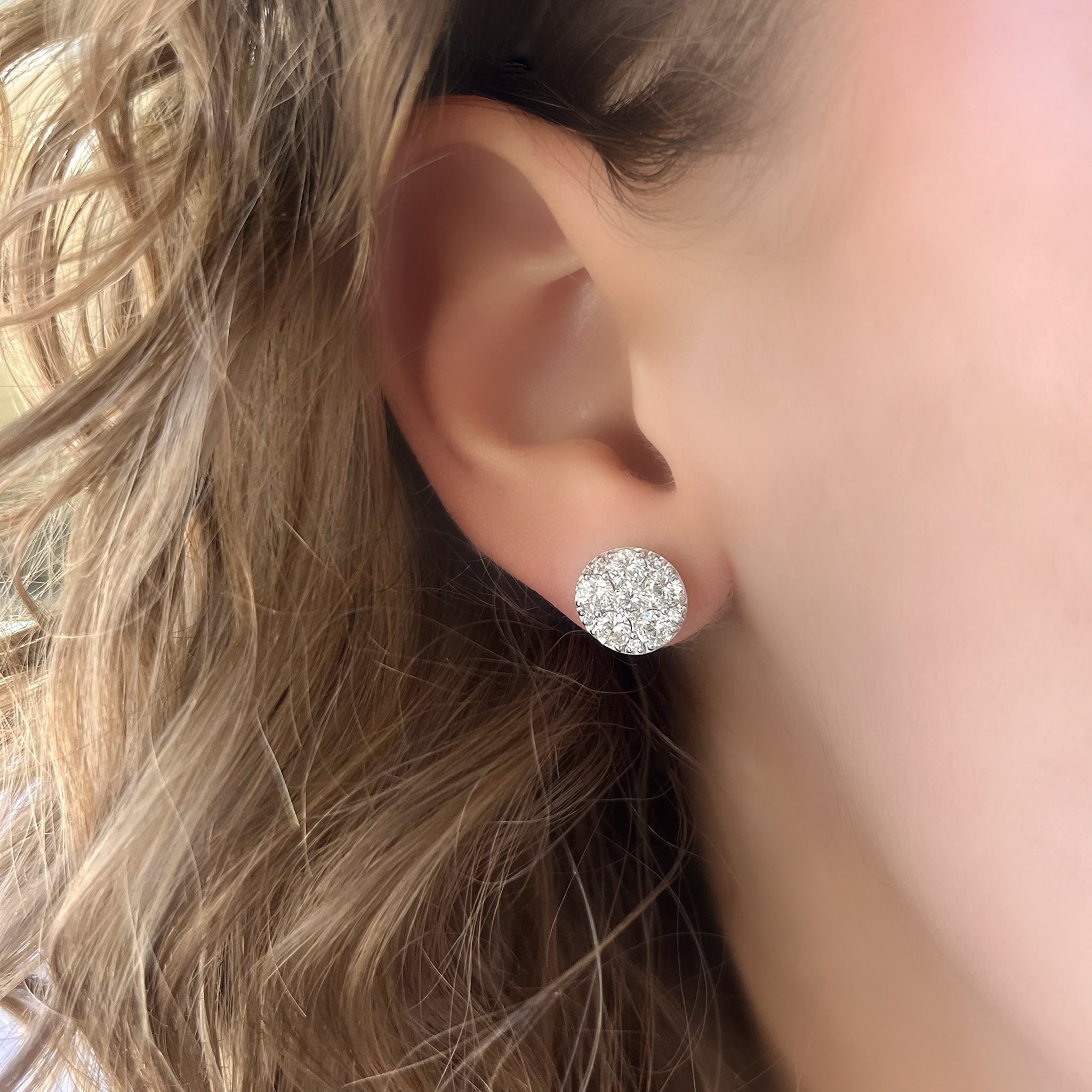Round Diamond Cluster Earrings