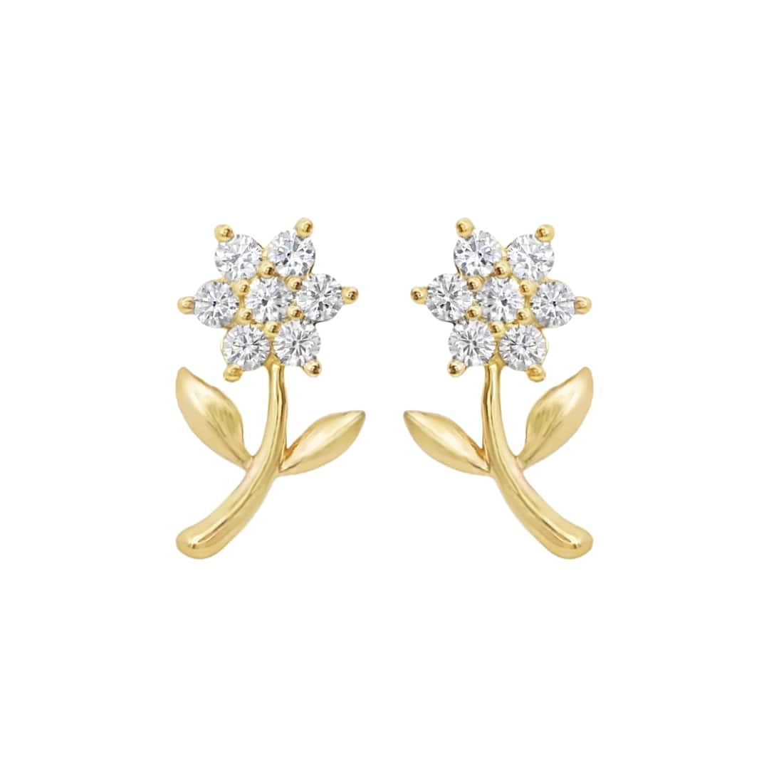 Diamond Flower & Stem Earrings