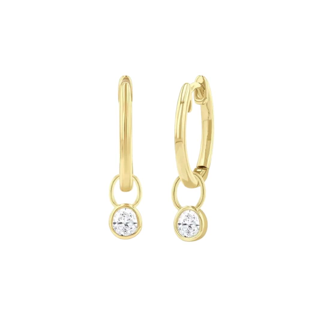 Gold Huggies with Round Diamond Charm