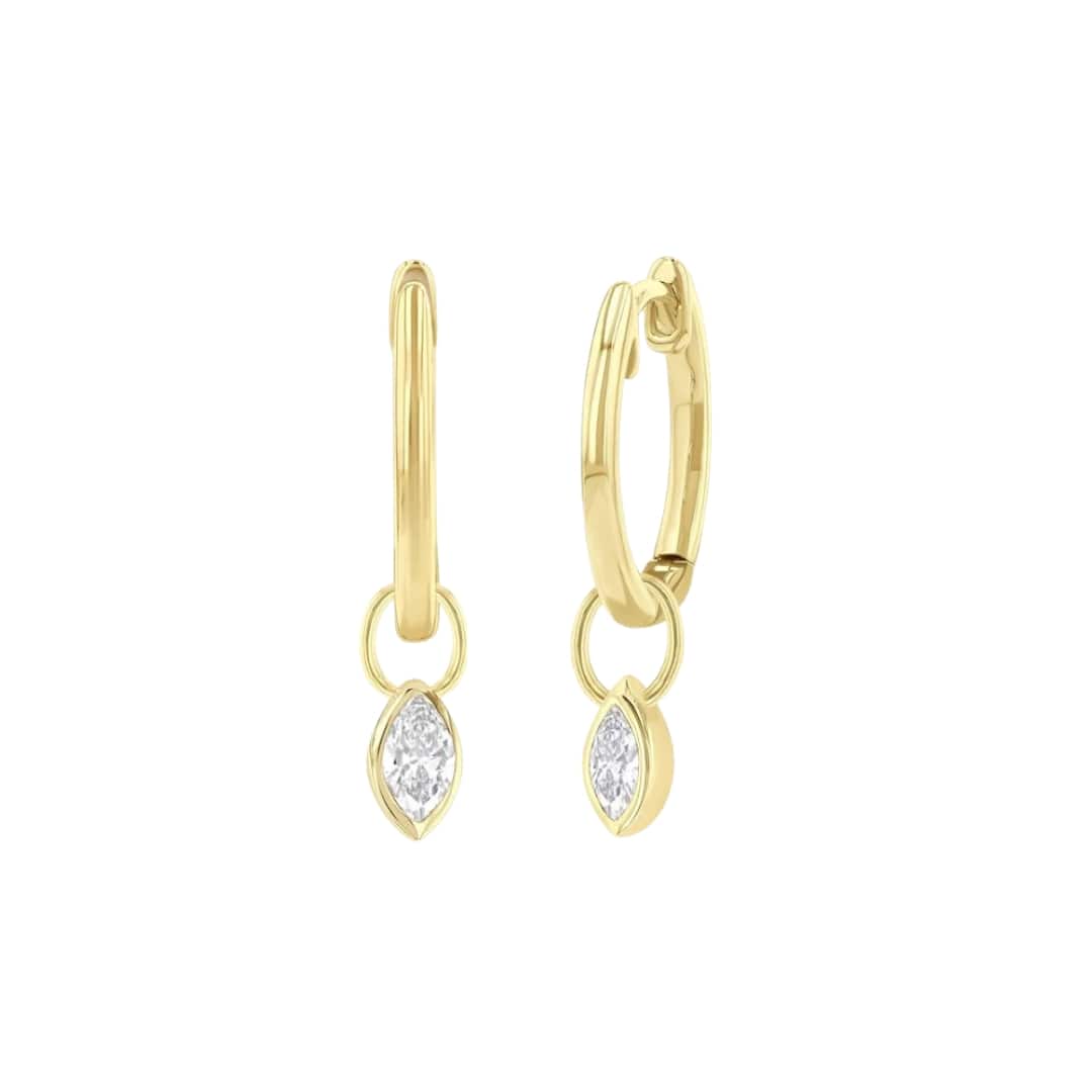 Gold Huggies with Marquise Diamond Charm