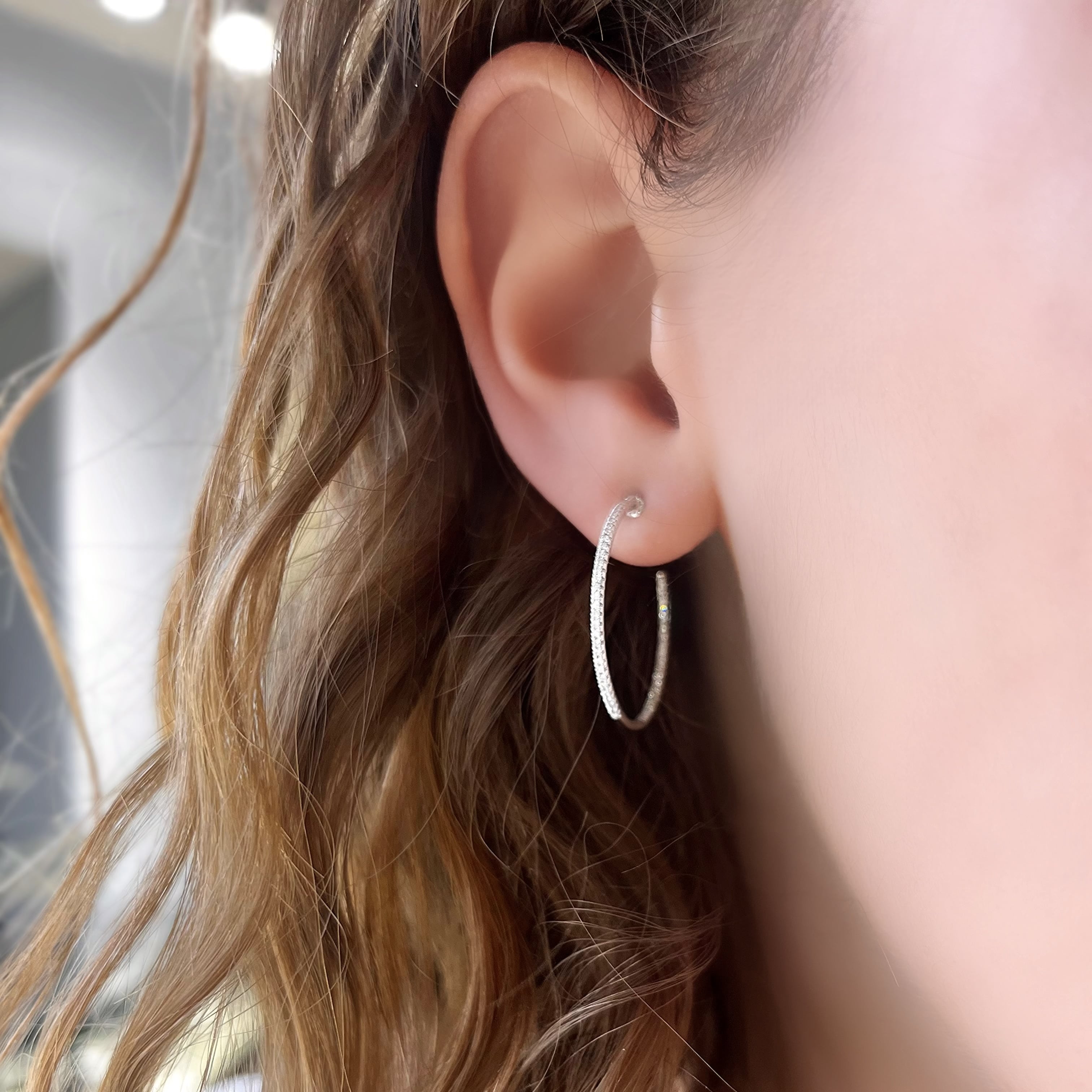 20mm Thin Diamond Hoop Earrings