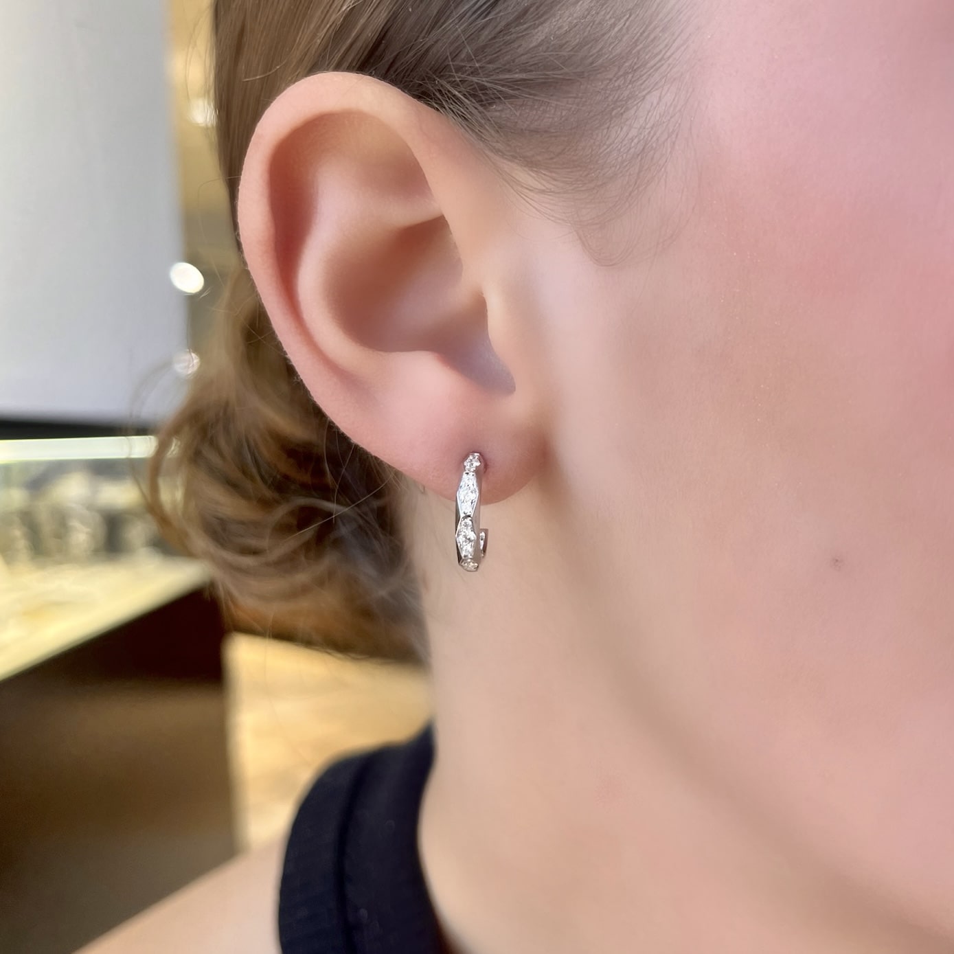 Small Geometric Diamond Huggie Earrings