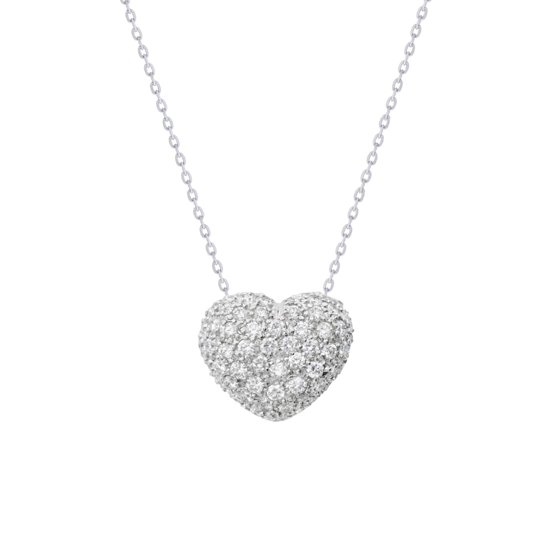 Puffy Pave Diamond Heart Necklace