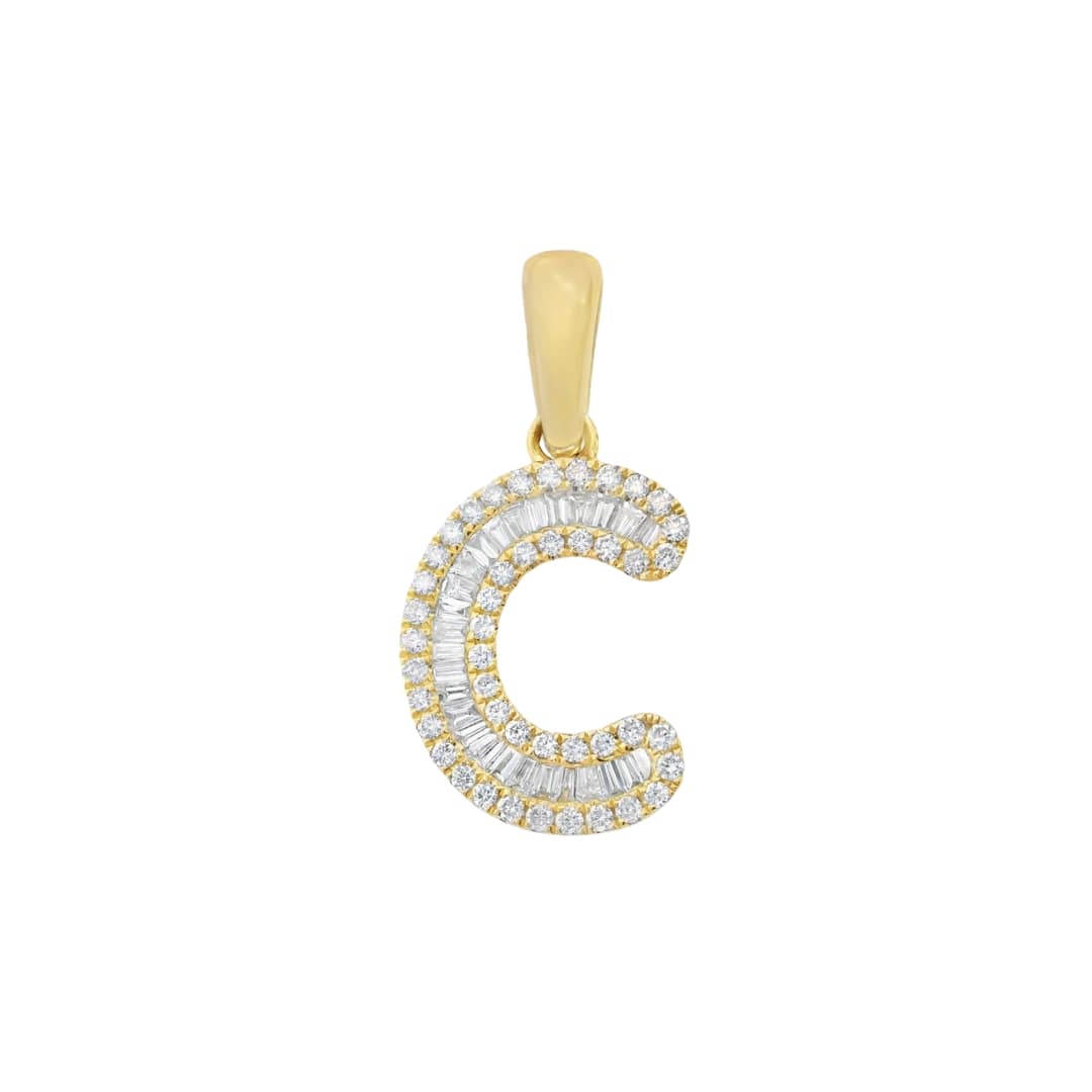 Baguette and Round Diamond Initial Clasp Charm