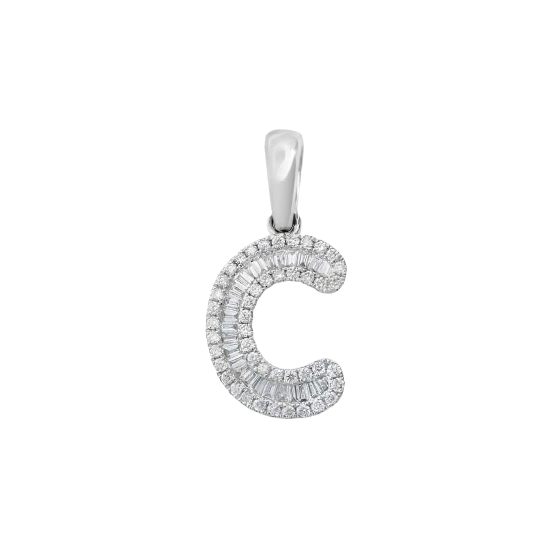 Baguette and Round Diamond Initial Clasp Charm