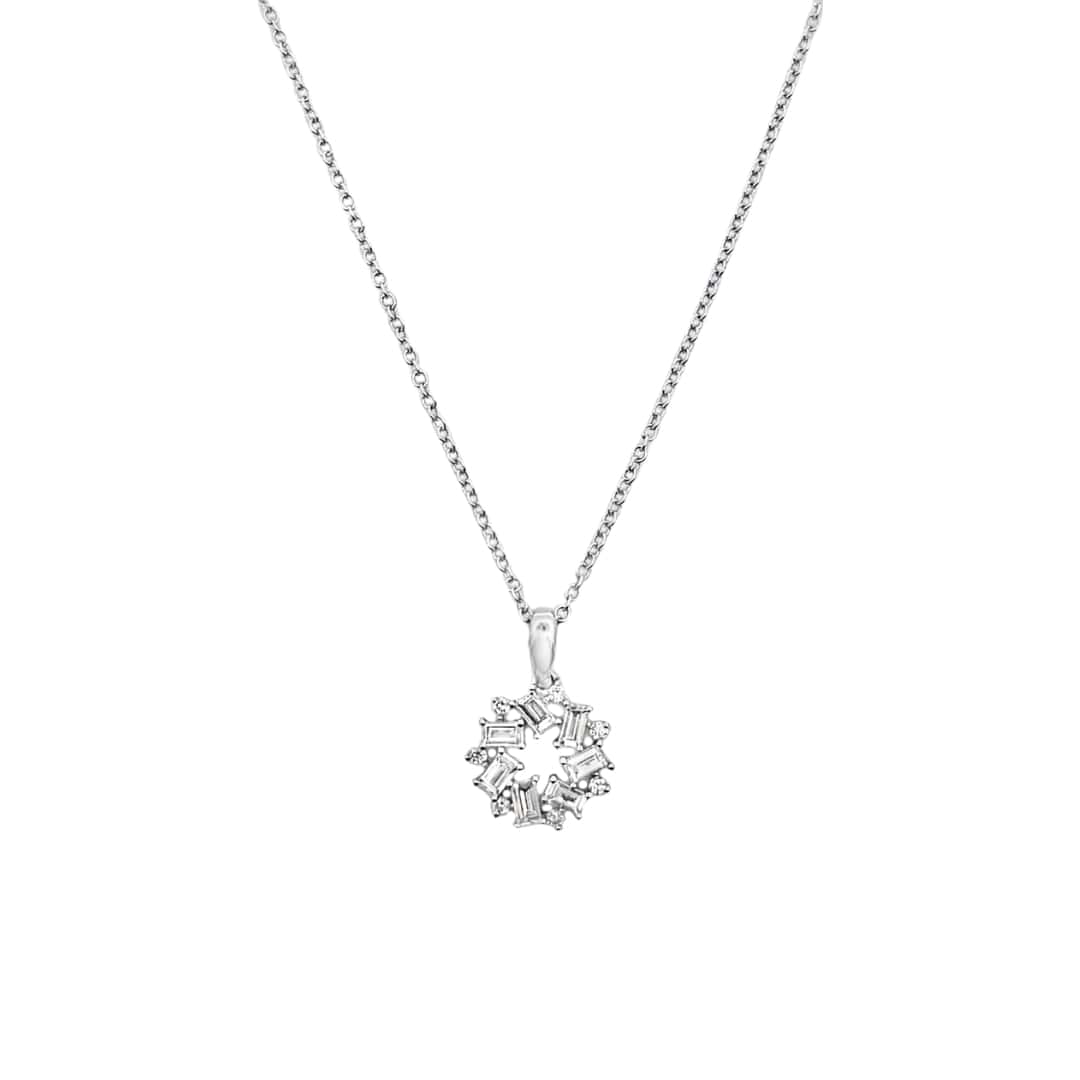 Baguette and Round Diamond Wreath Necklace