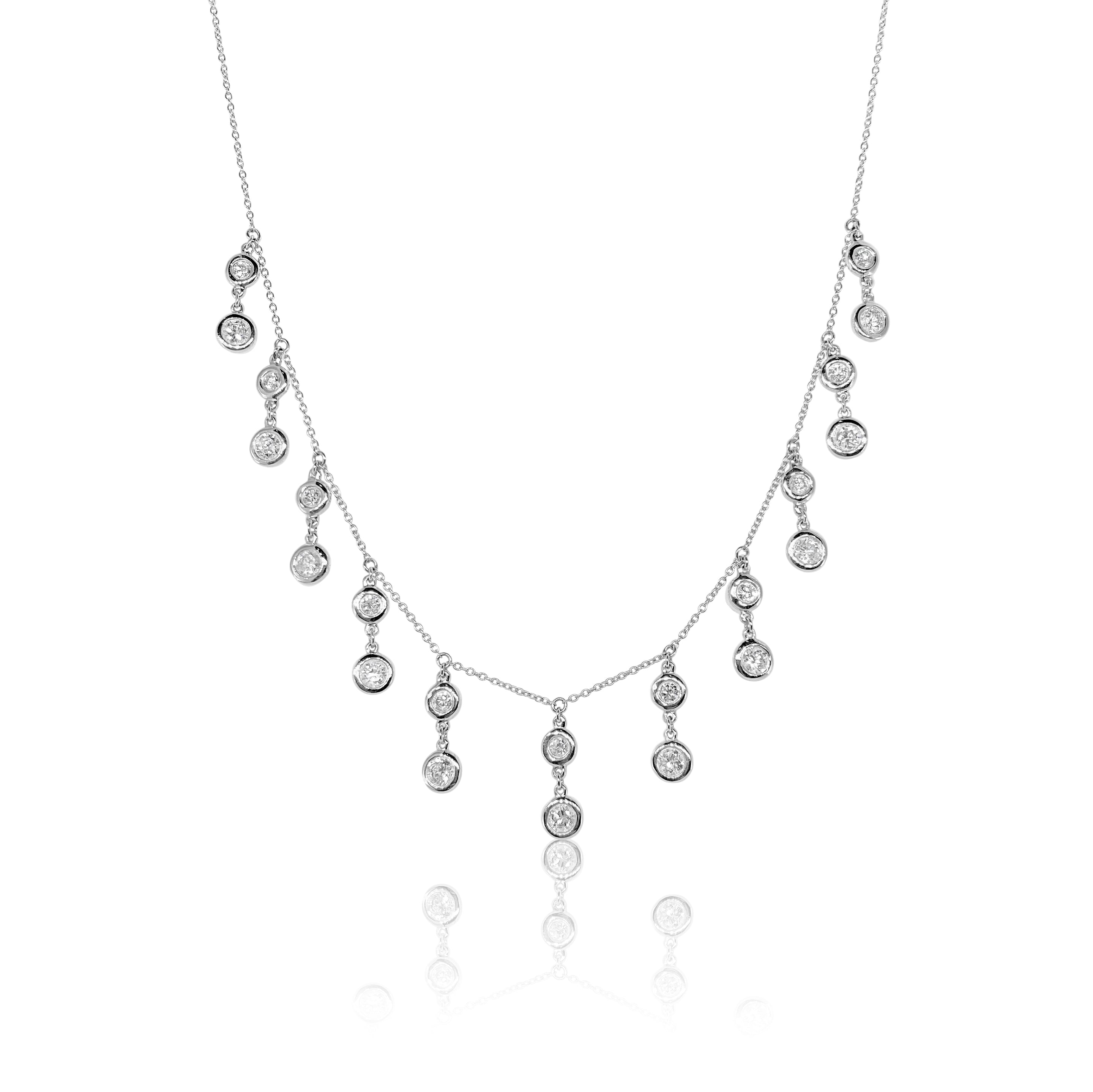 White Gold Bezel-Set Diamond Dangle Necklace