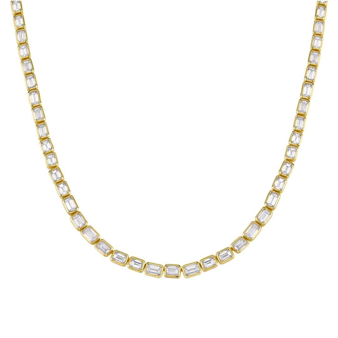 East West Emerald Cut Diamond Tennis Necklace