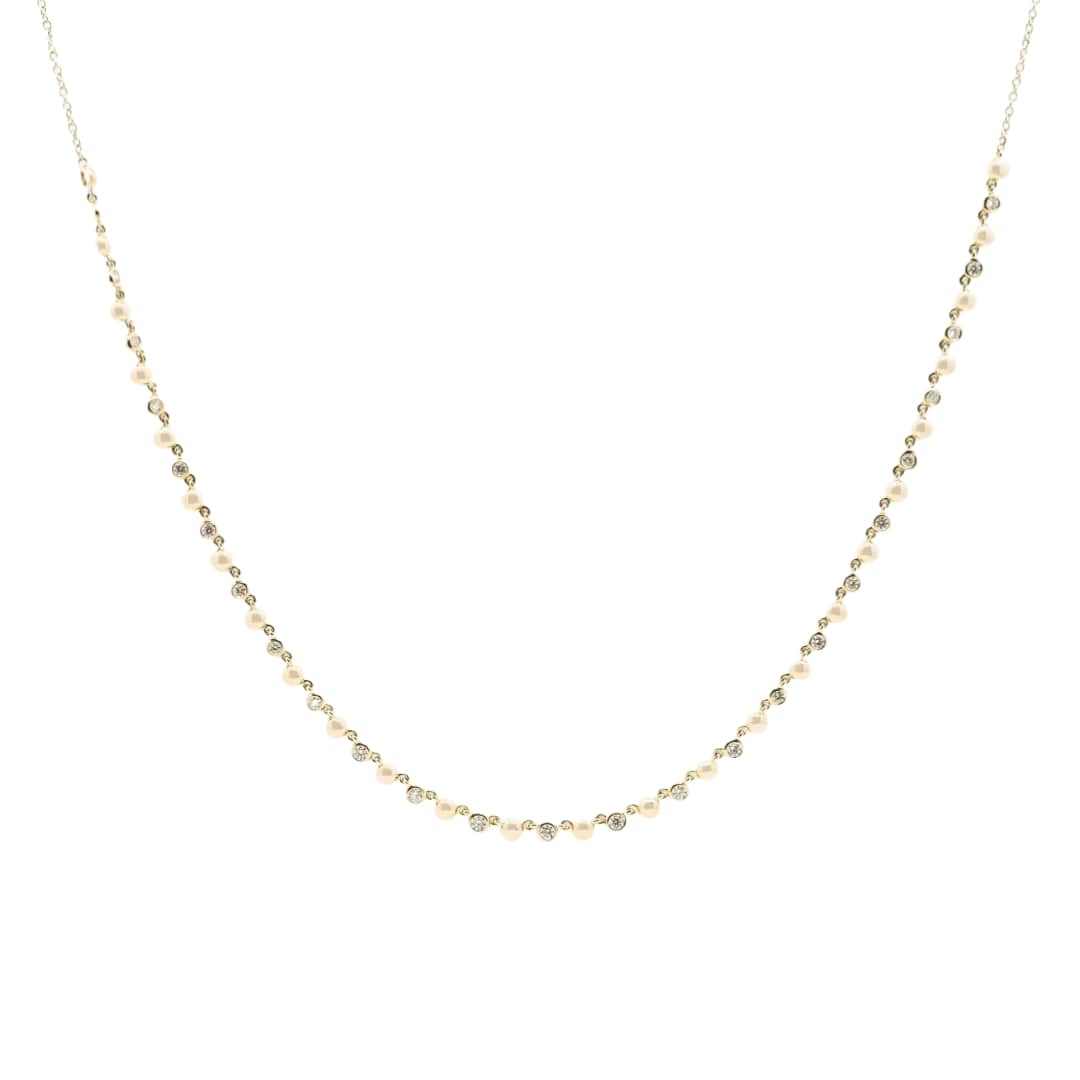 Alternating Bezel Diamond and Bead Necklace