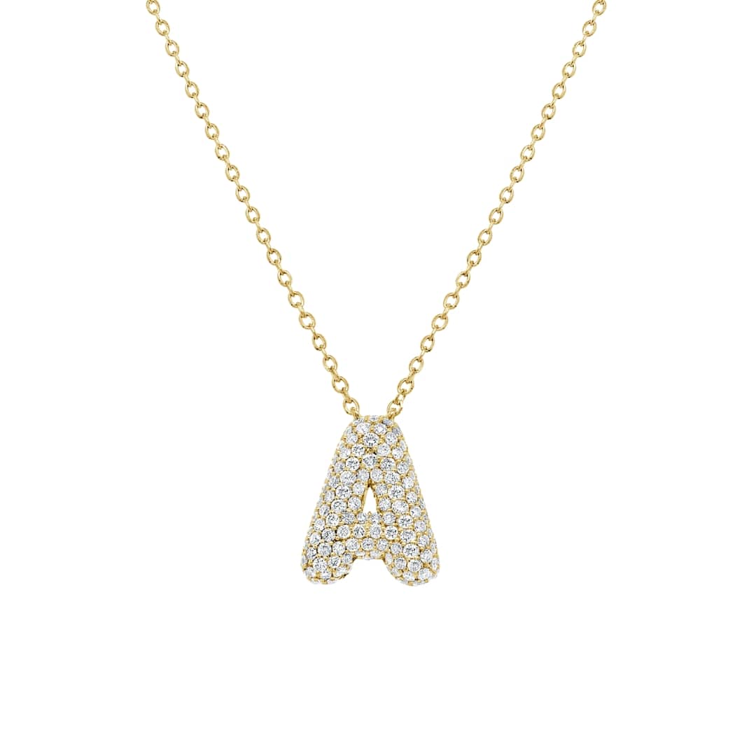 Puffy Pave Diamond Initial Necklace