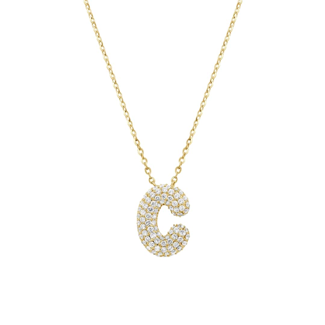 Puffy Pave Diamond Initial Necklace