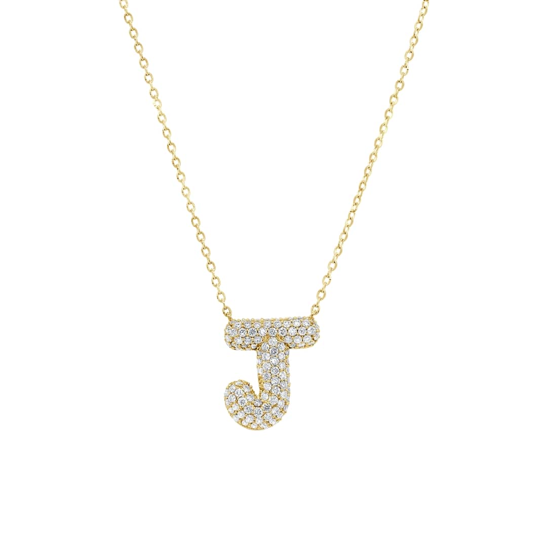 Puffy Pave Diamond Initial Necklace