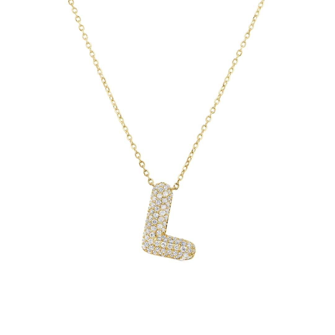 Puffy Pave Diamond Initial Necklace