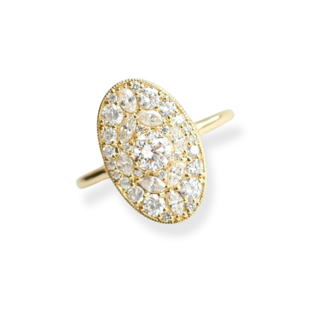 Oval and Round Diamond Cluster Ring