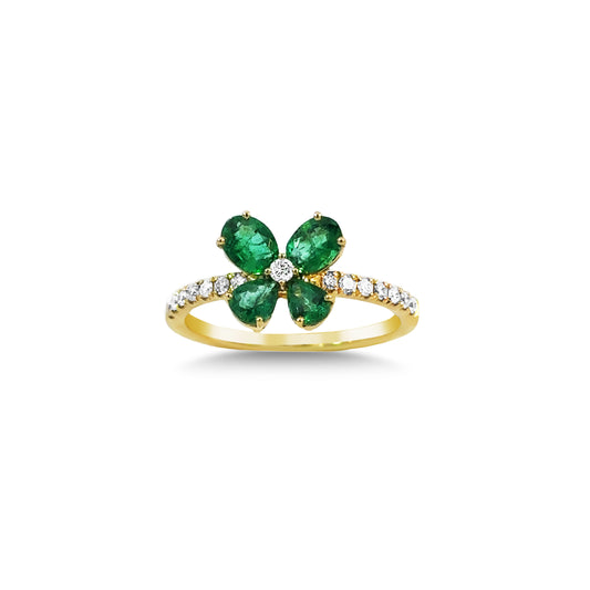 Diamond and Emerald Flower Ring