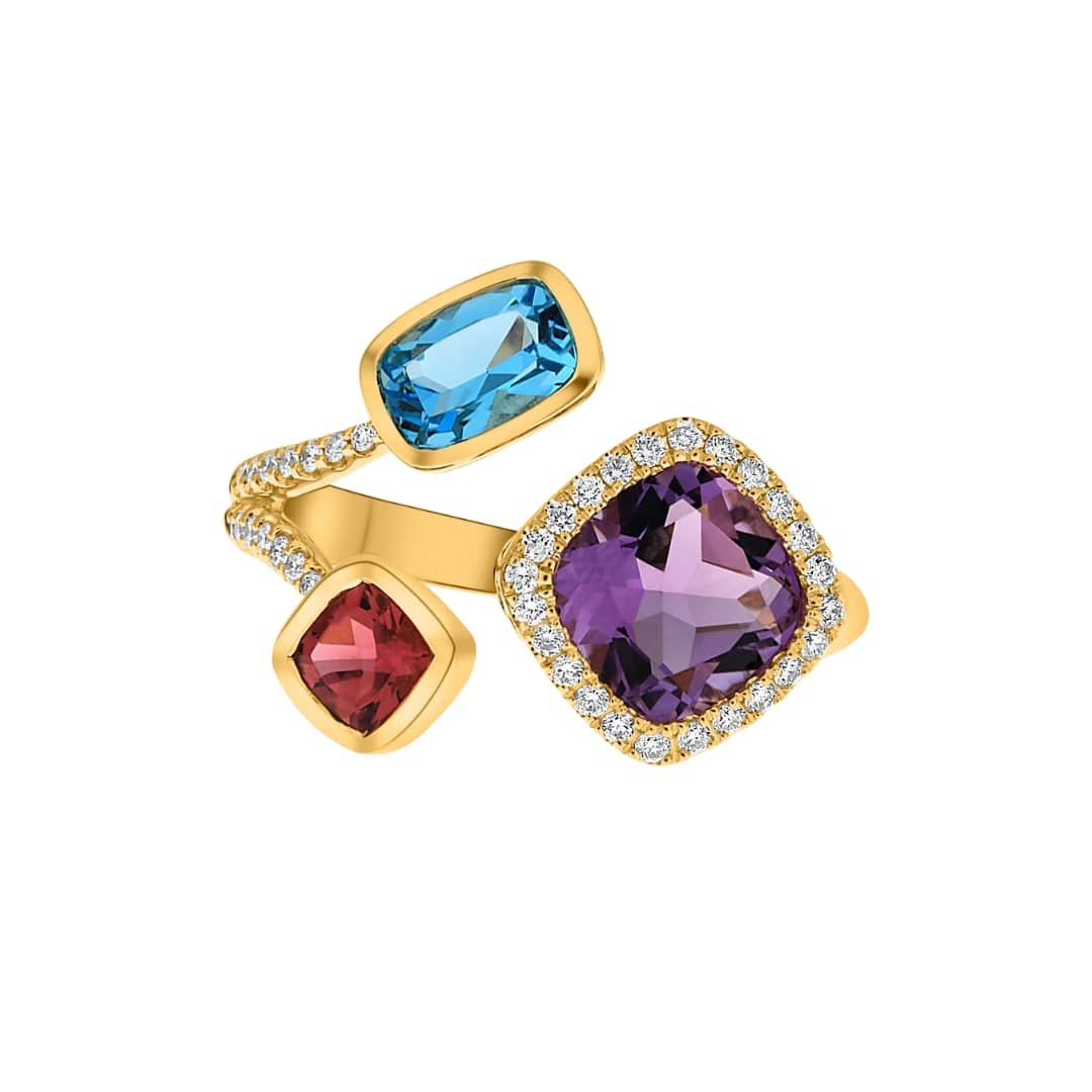 Three Stone Gemstone and Diamond Ring