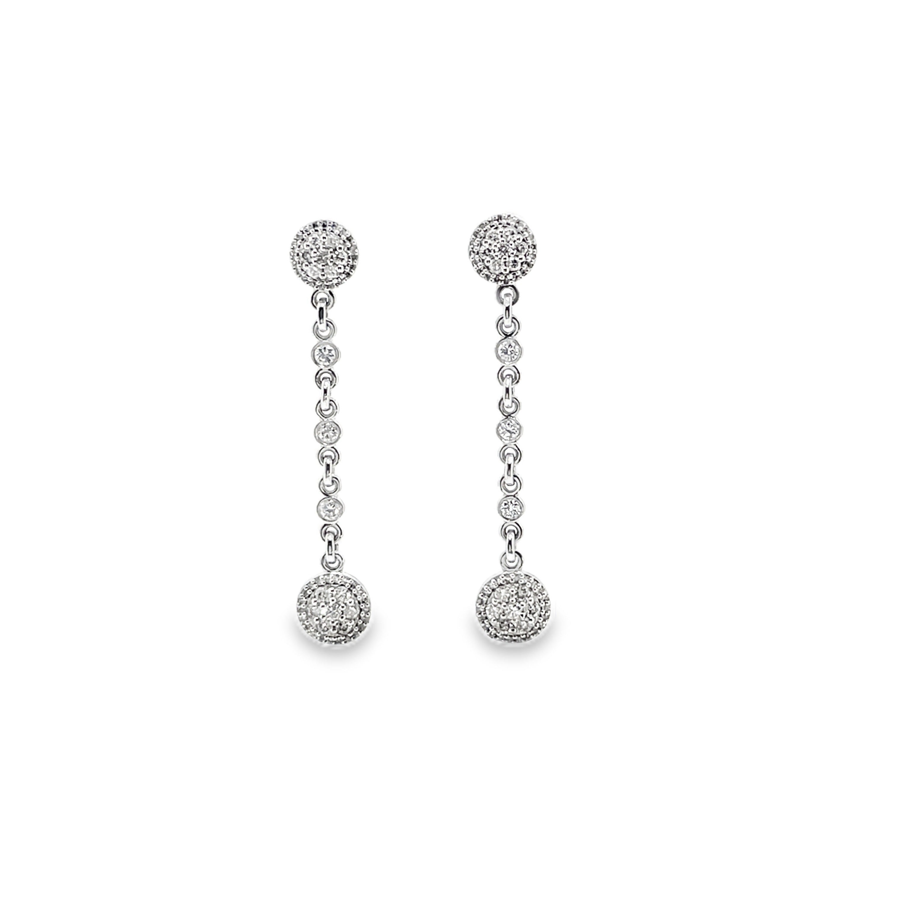 White Gold Diamond Cluster Drop Earrings