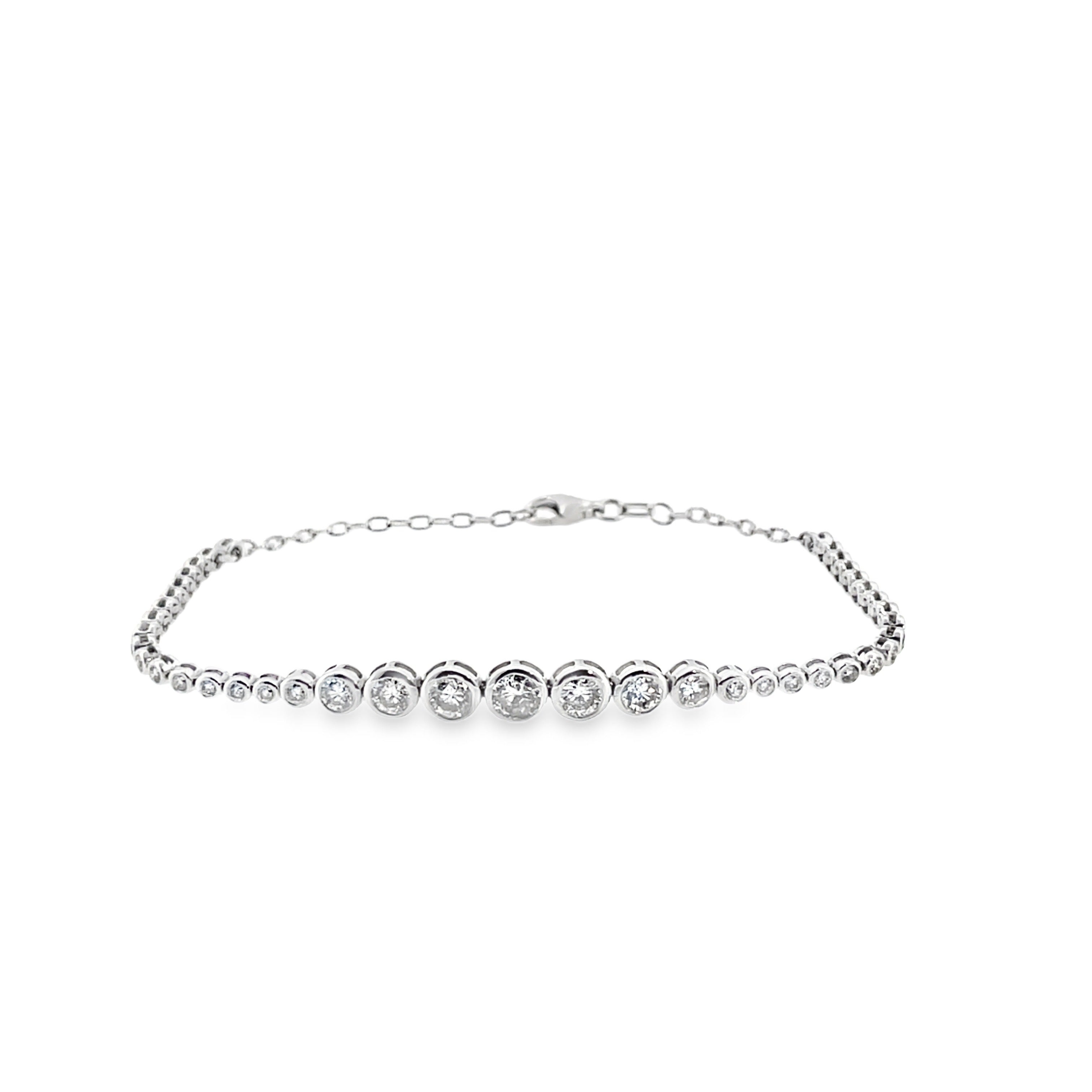 Graduated Bezel-Set Diamond Tennis Bracelet in White Gold