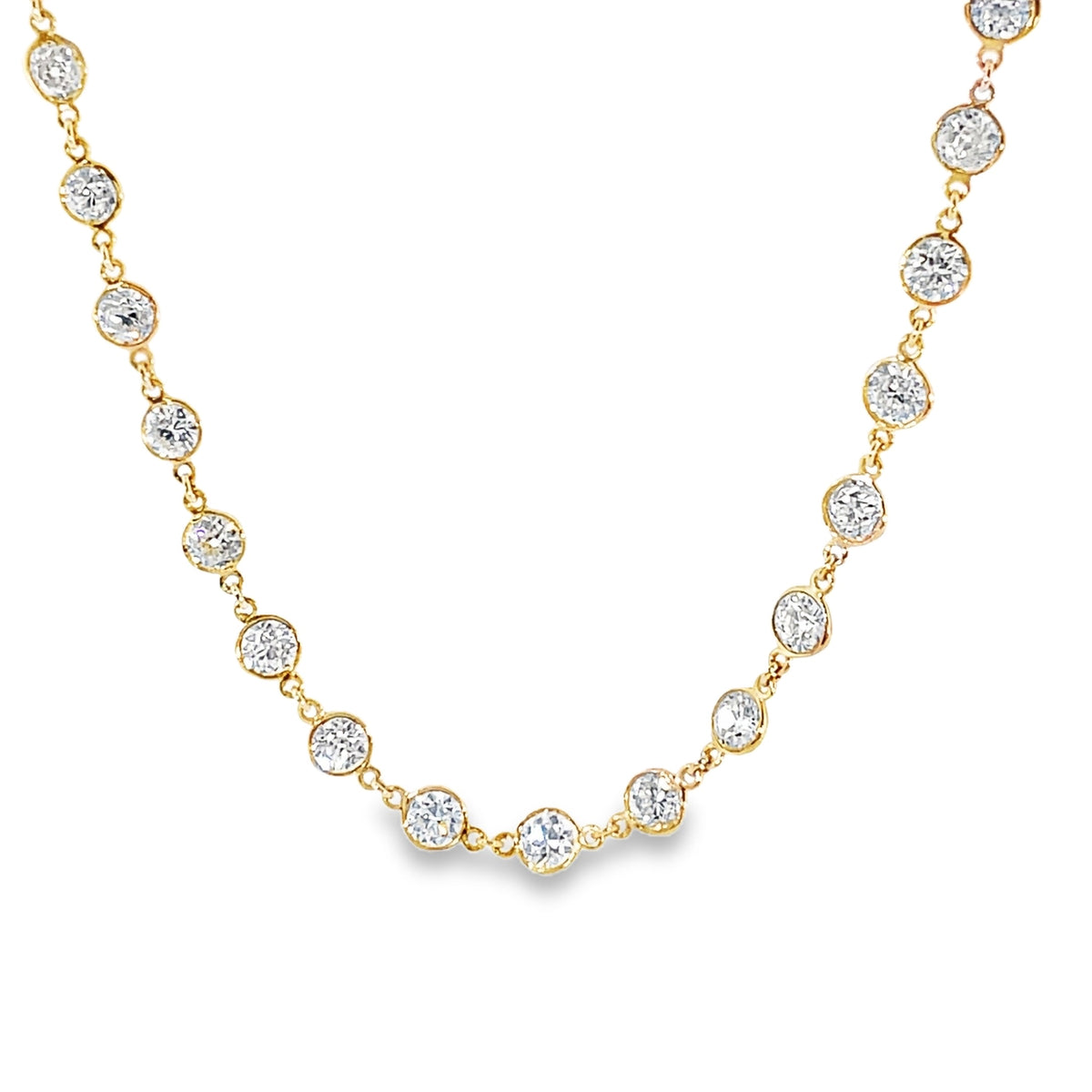 Bezel-Set Round Diamond Station Necklace in Yellow Gold