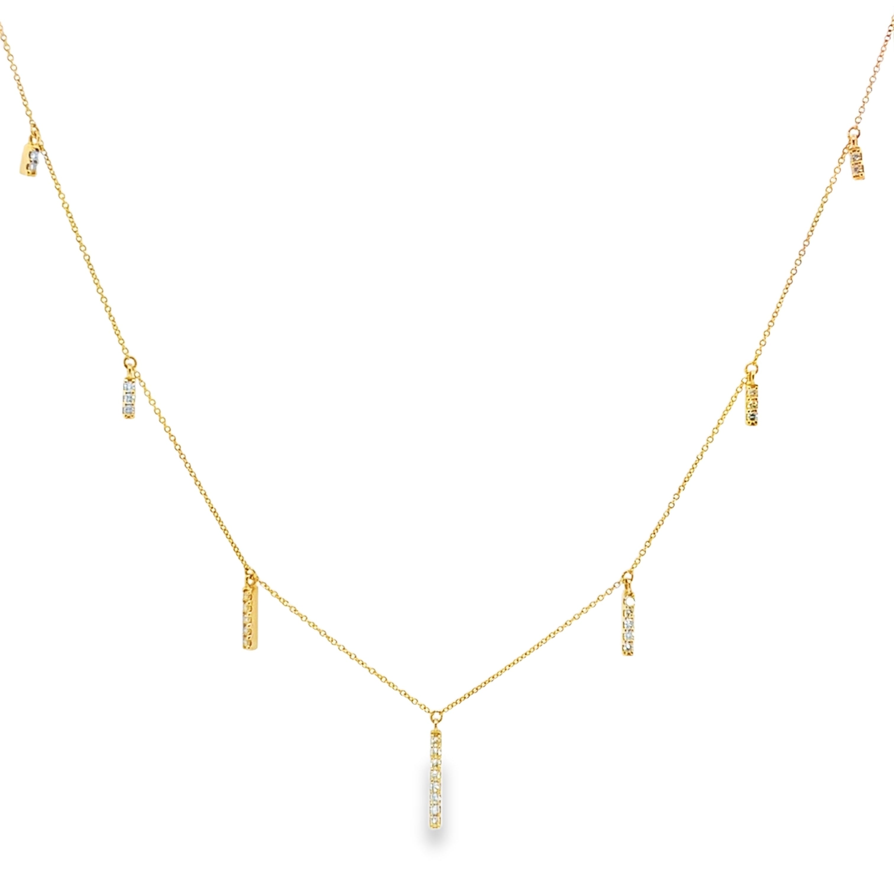 Yellow Gold Diamond Vertical Bar Charm Necklace