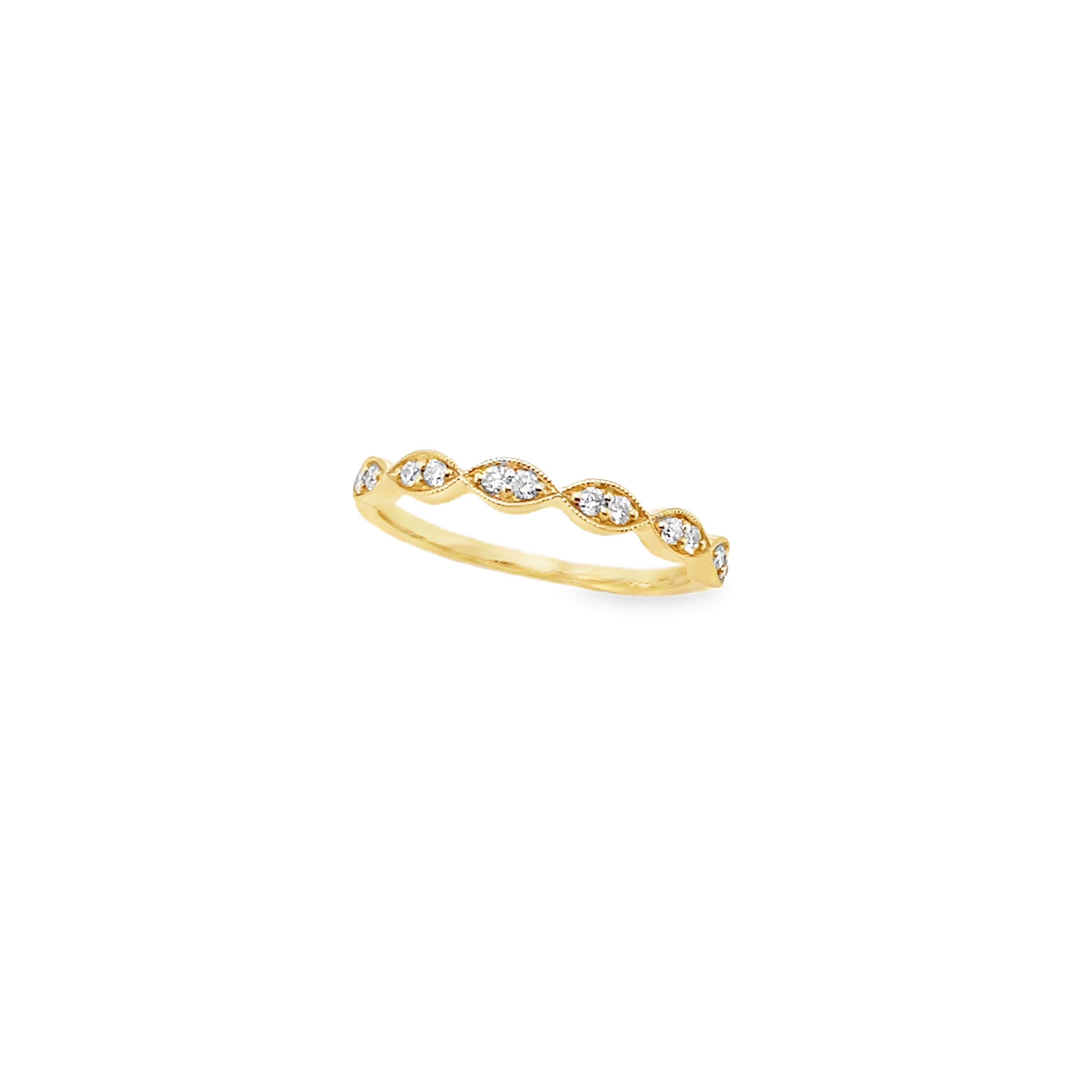 Yellow Gold Scalloped Diamond Stackable Ring