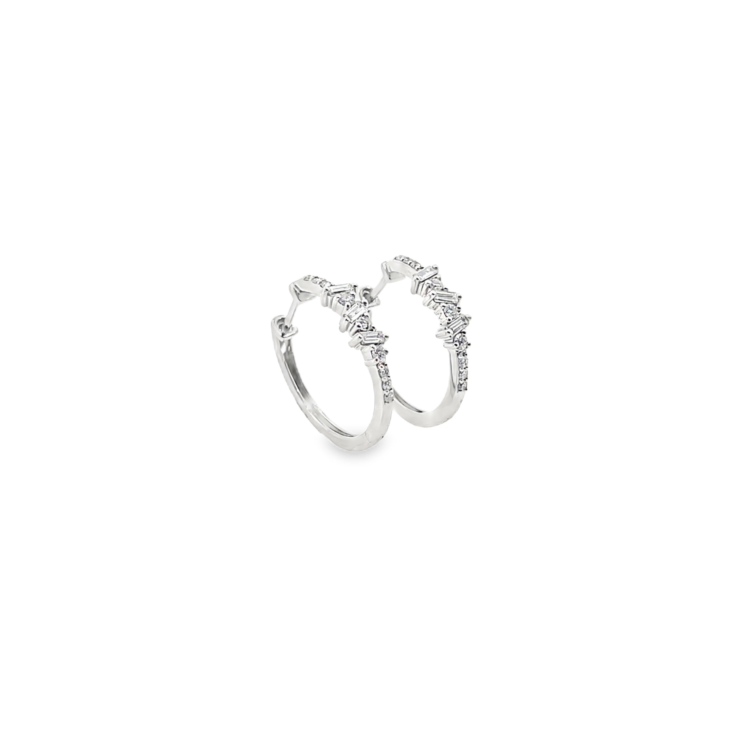 Staggered Diamond Hoop Earrings in White Gold