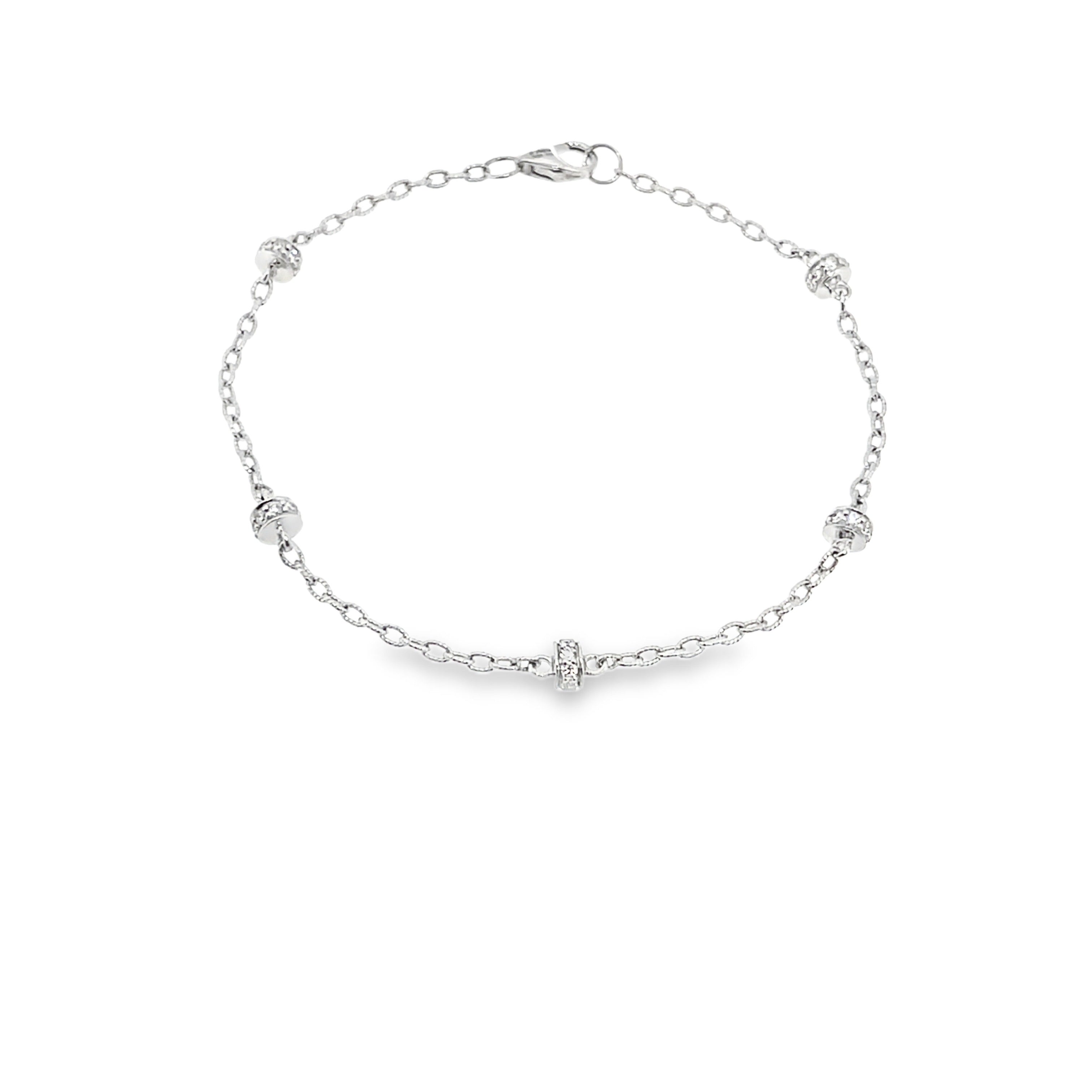 Diamond Station Chain Bracelet in White Gold
