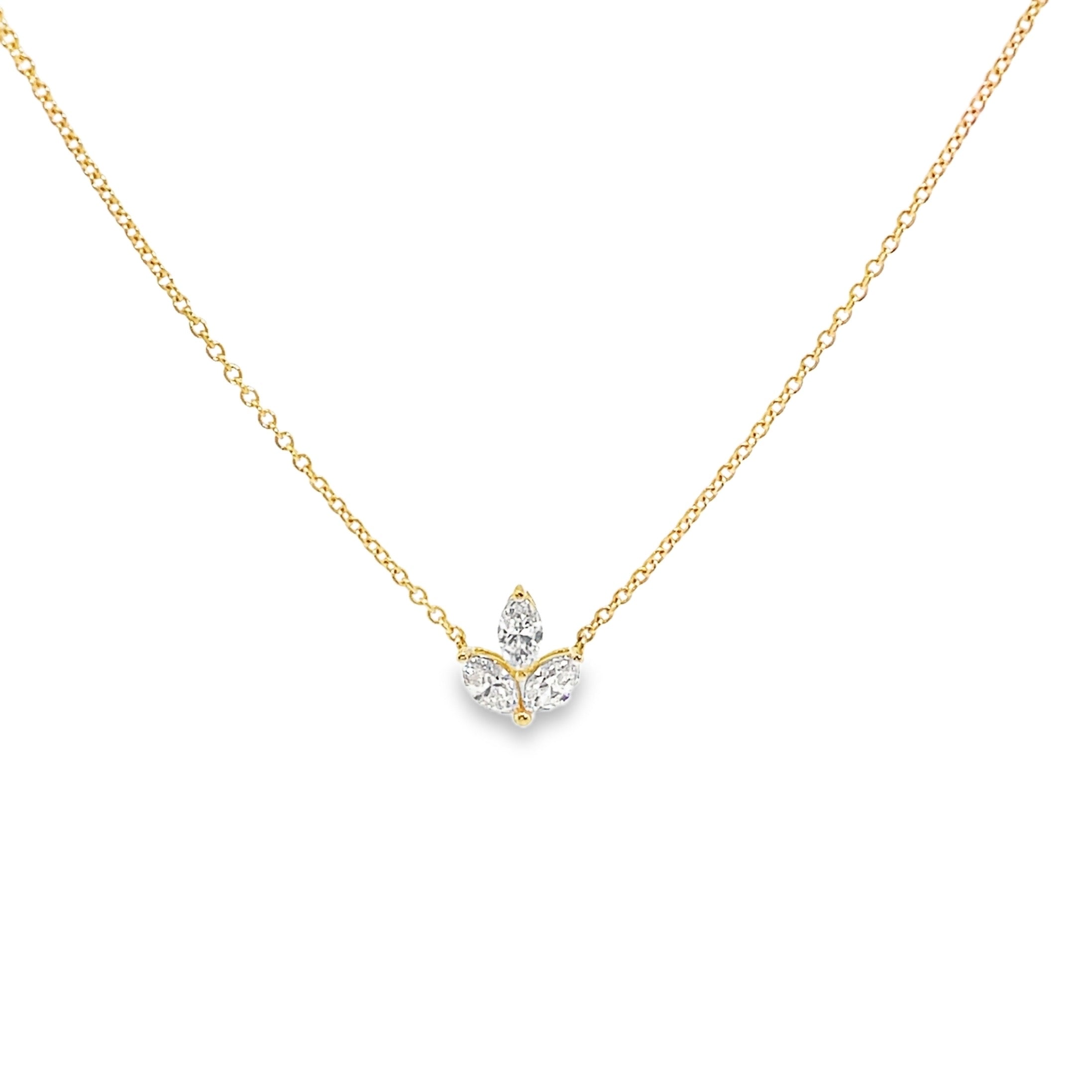 Yellow Gold Marquise Diamond Cluster Necklace