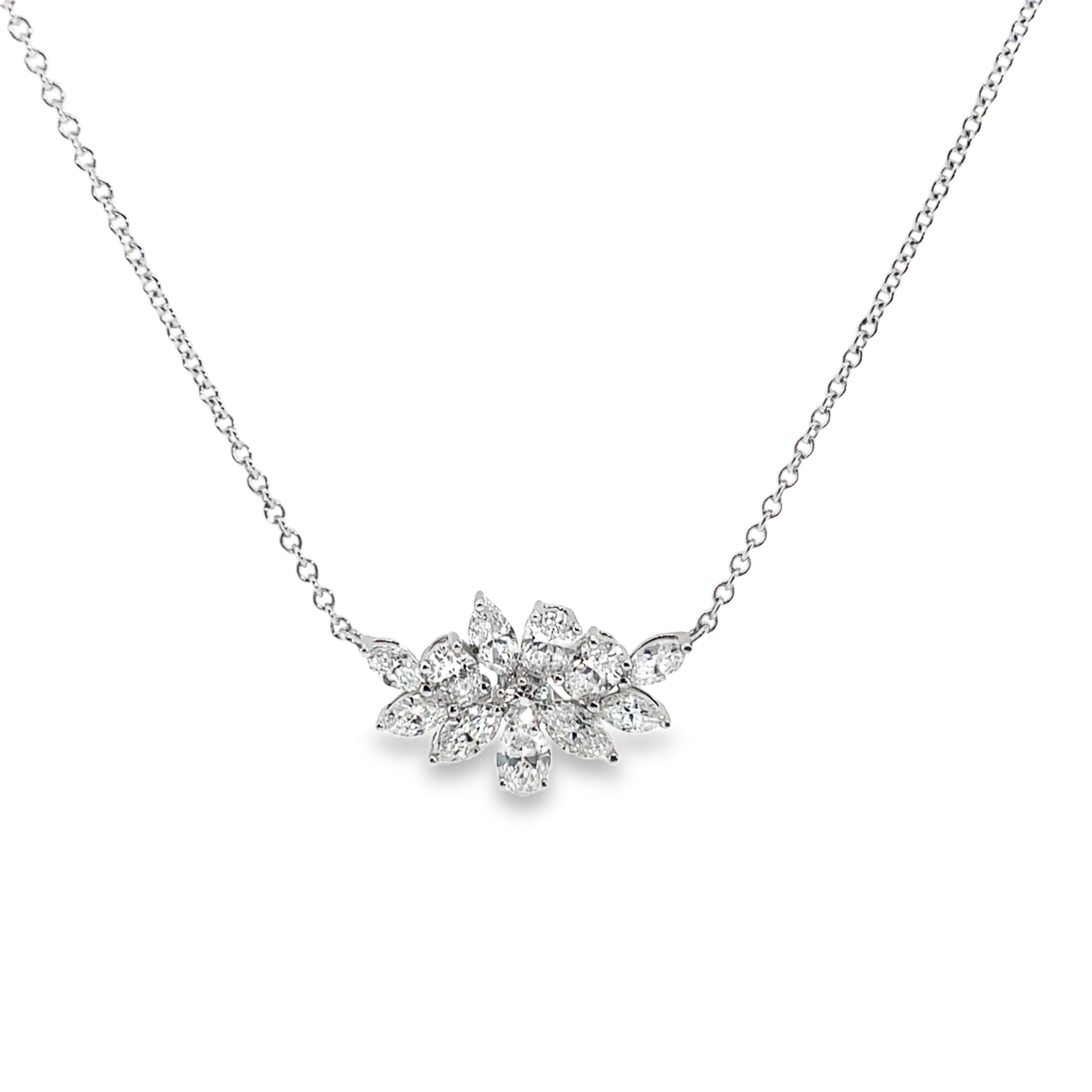 Diamond Floral Cluster Necklace in White Gold