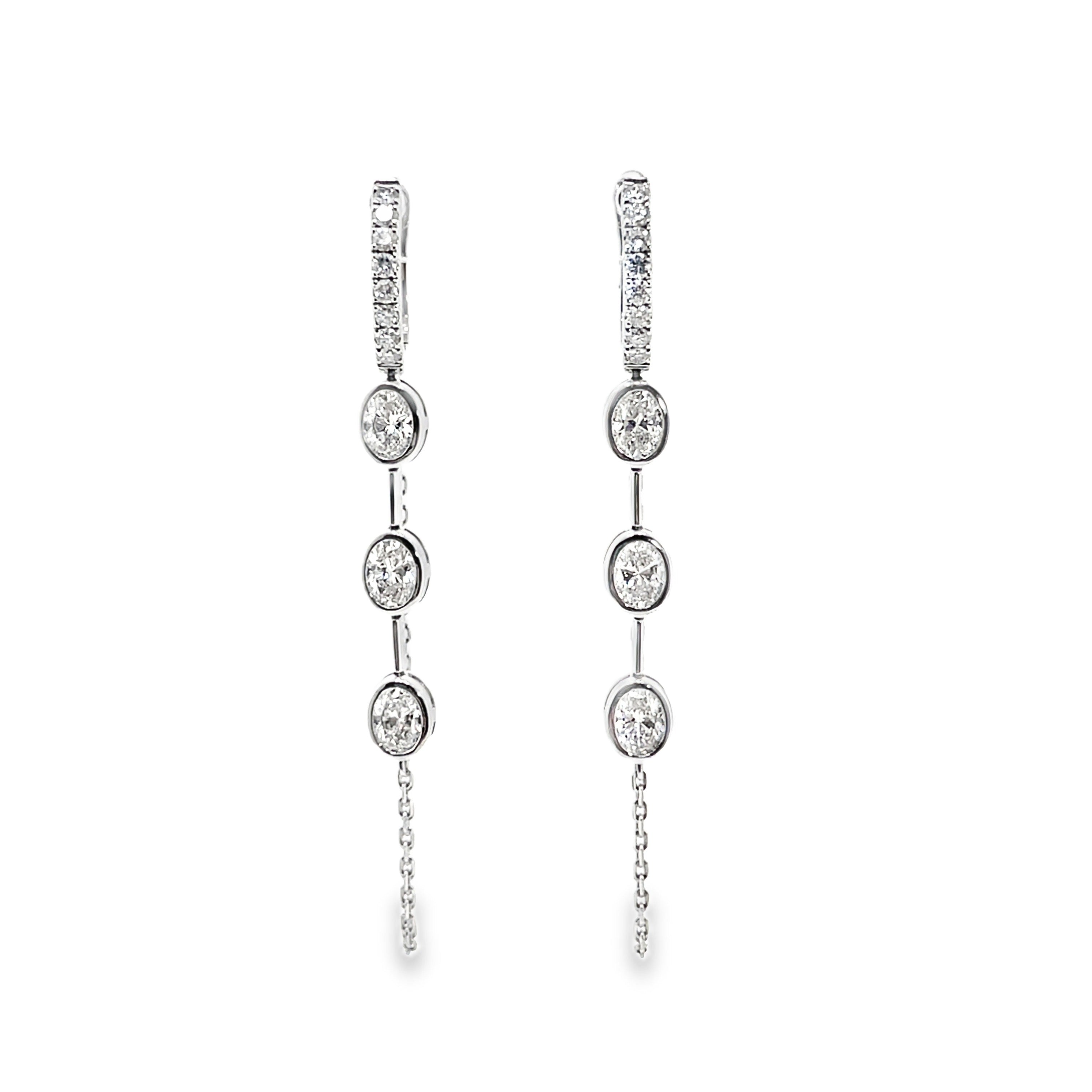 White Gold Bezel-Set Diamond Cascading Drop Earrings