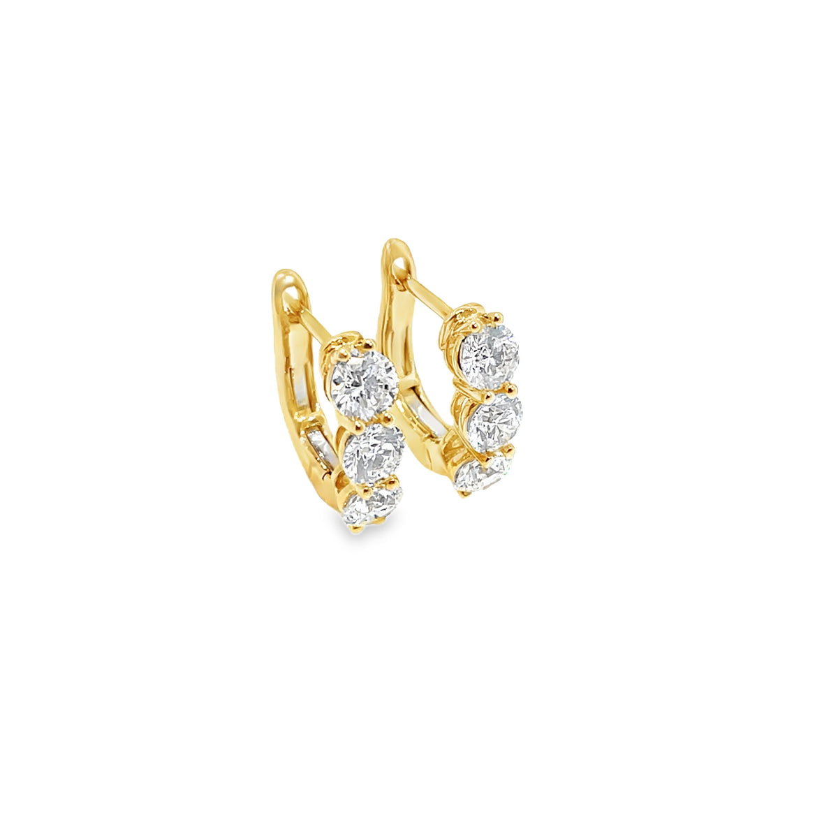 Yellow Gold Three-Stone Diamond Hoop Earrings