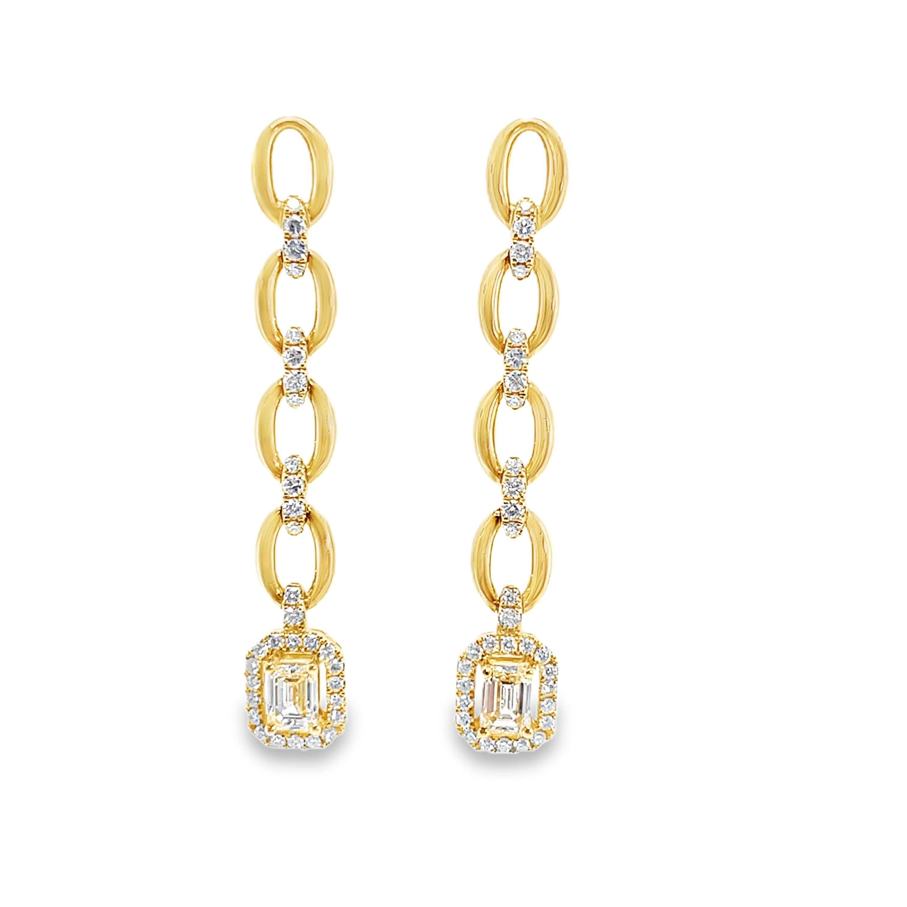 Diamond Oval Chain Link Drop Earrings in Yellow Gold