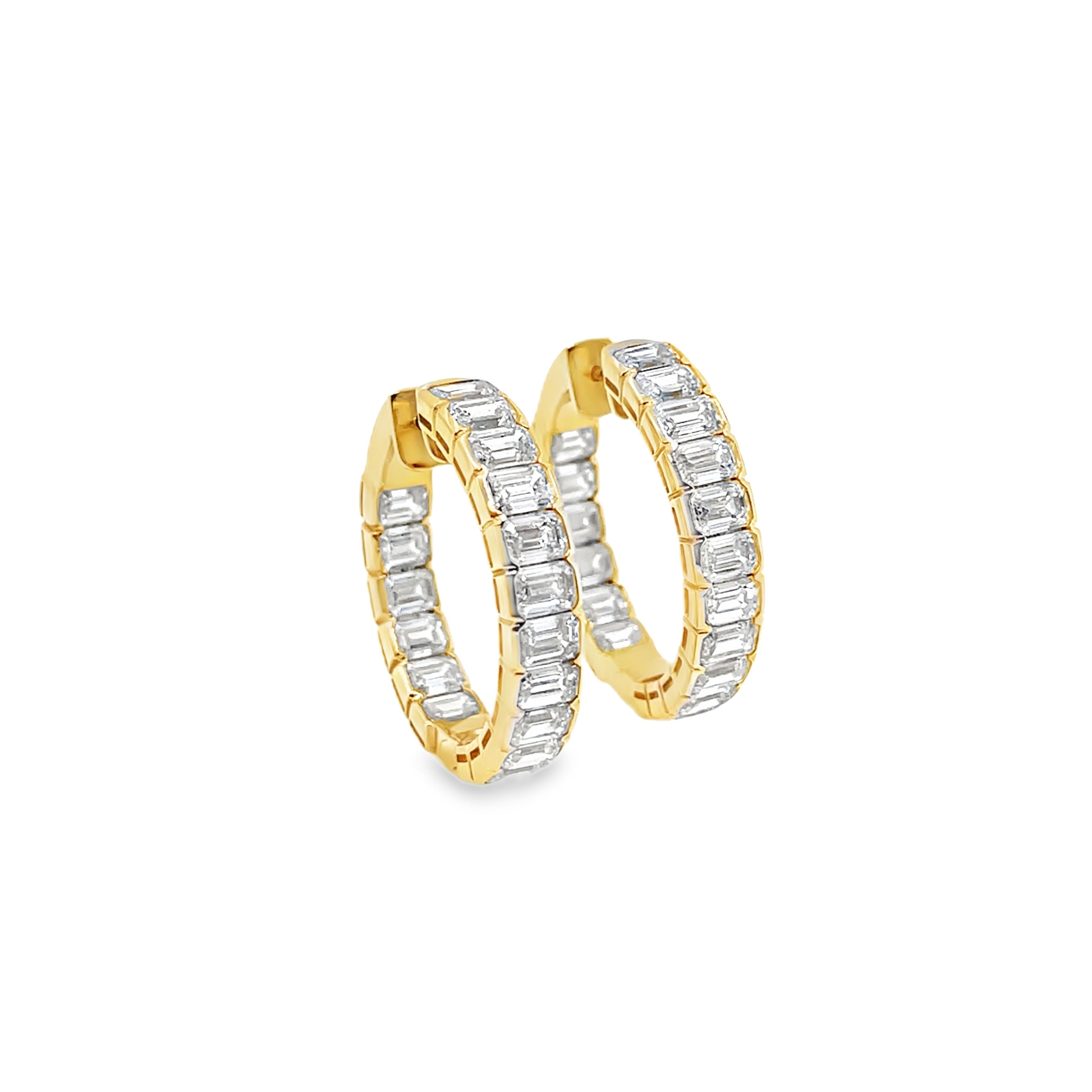 Emerald-Cut Diamond Hoop Earrings in Yellow Gold