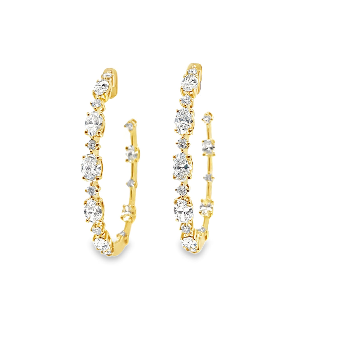 Yellow Gold Inside-Out Diamond Oval Hoop Earrings