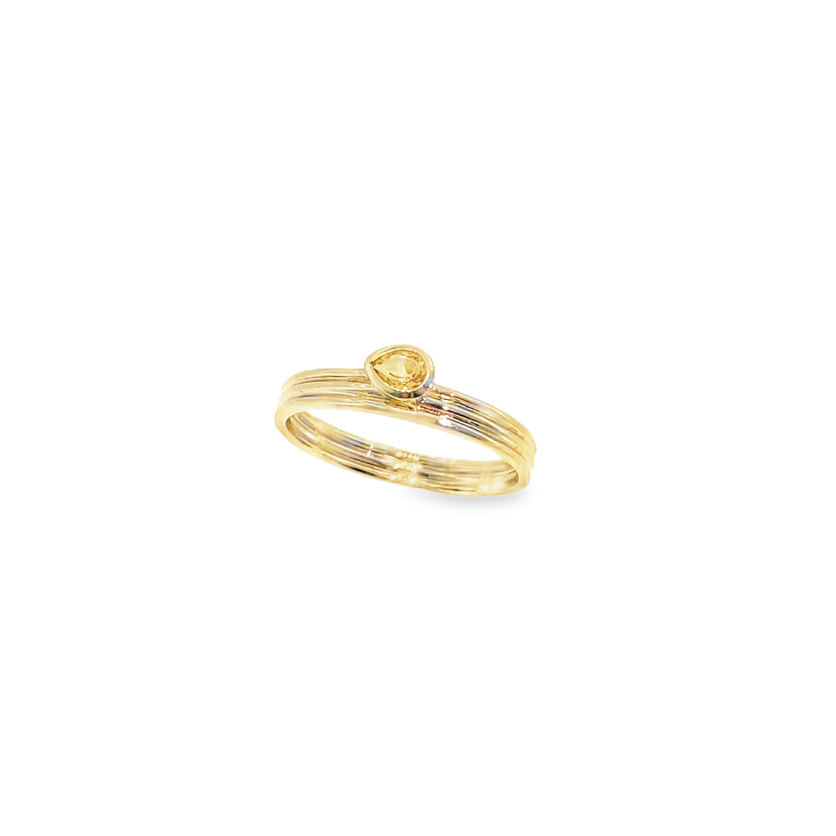 Pear Citrine Solitaire in a Fluted Cigar Band Yellow Gold