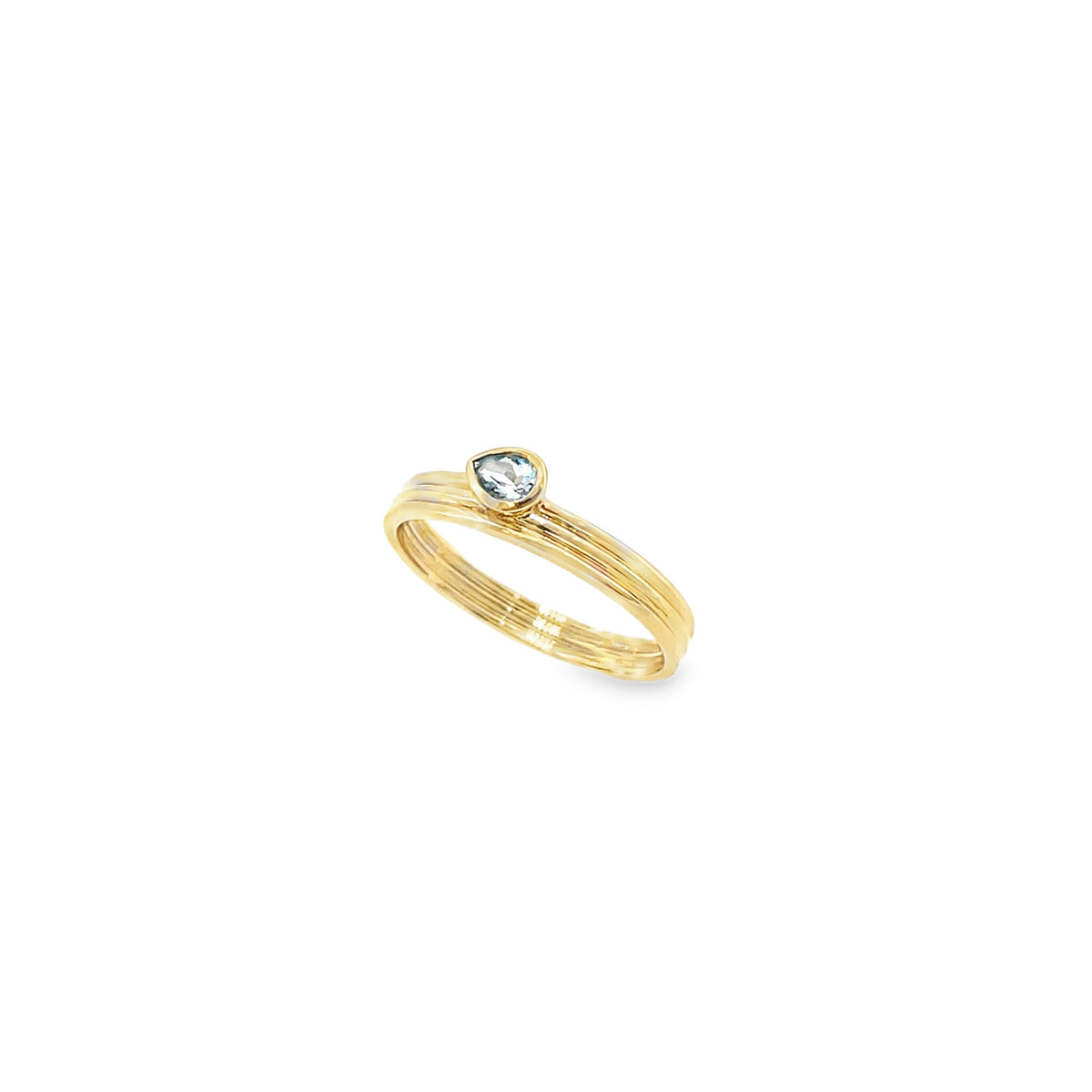 Pear Blue Topaz in Fluted Cigar Ring Yellow Gold