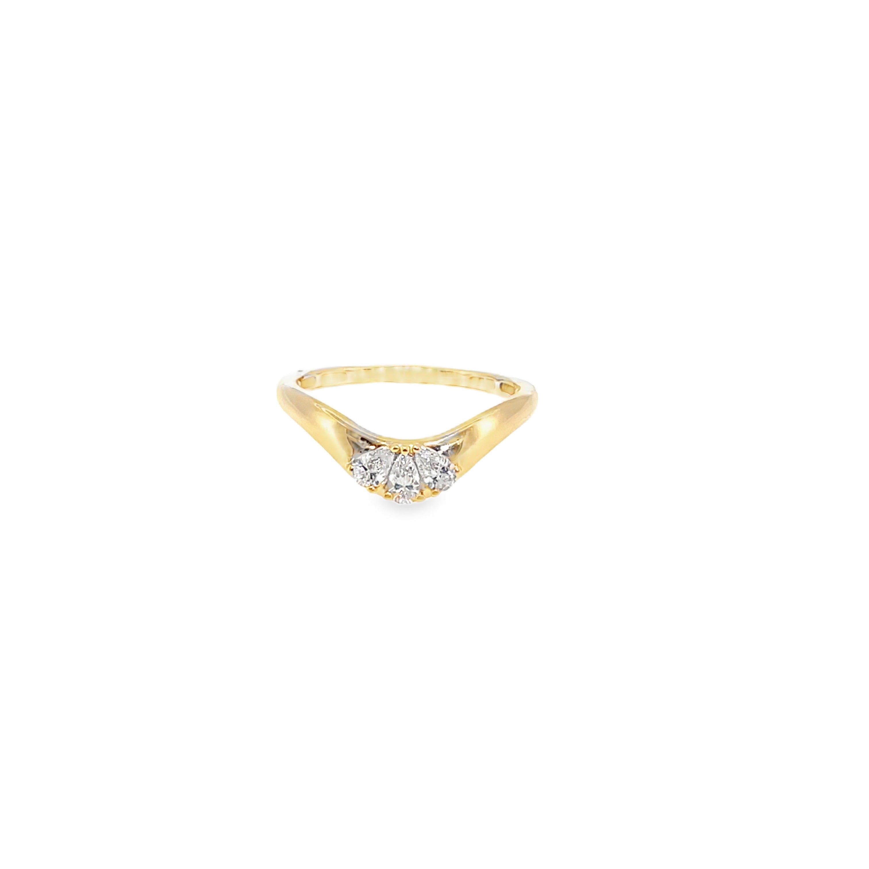 Yellow Gold Diamond Pear Contoured Ring