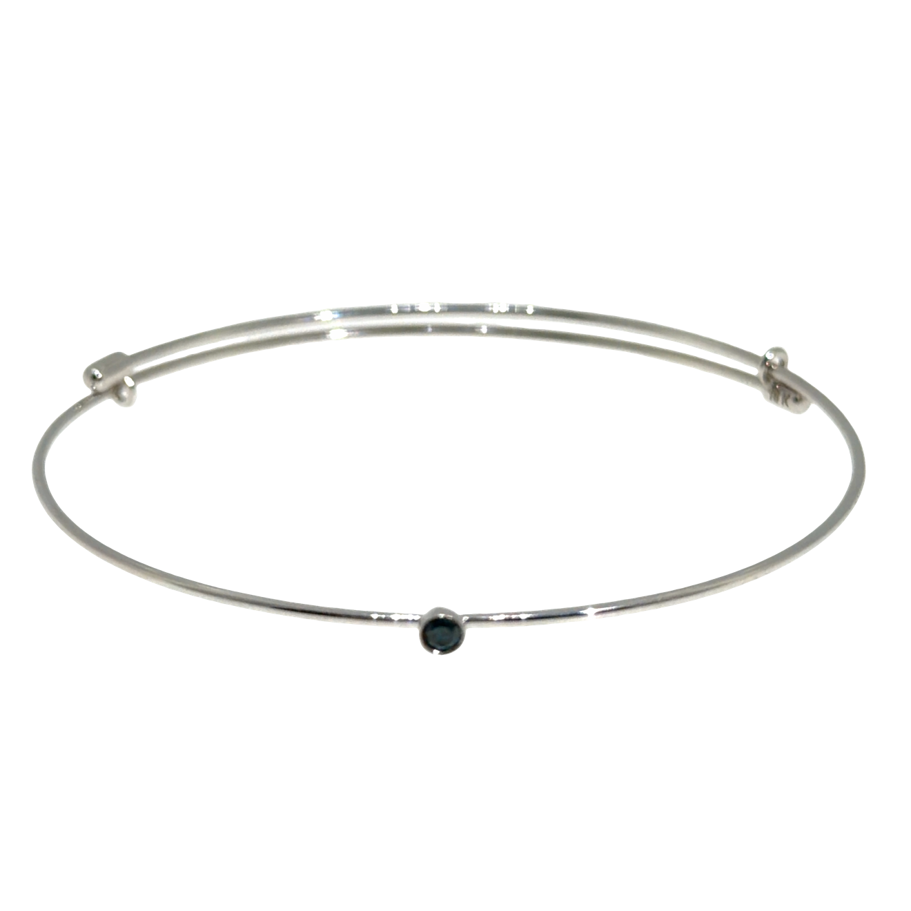 Blue Diamond Bezel Adjustable Bangle in White Gold