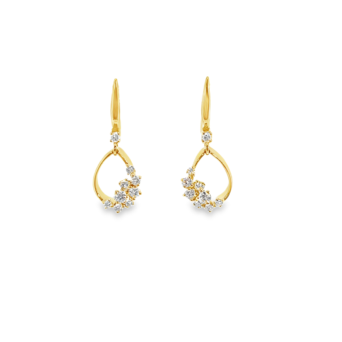 Yellow Gold Diamond Accent Open Loop Drop Earrings